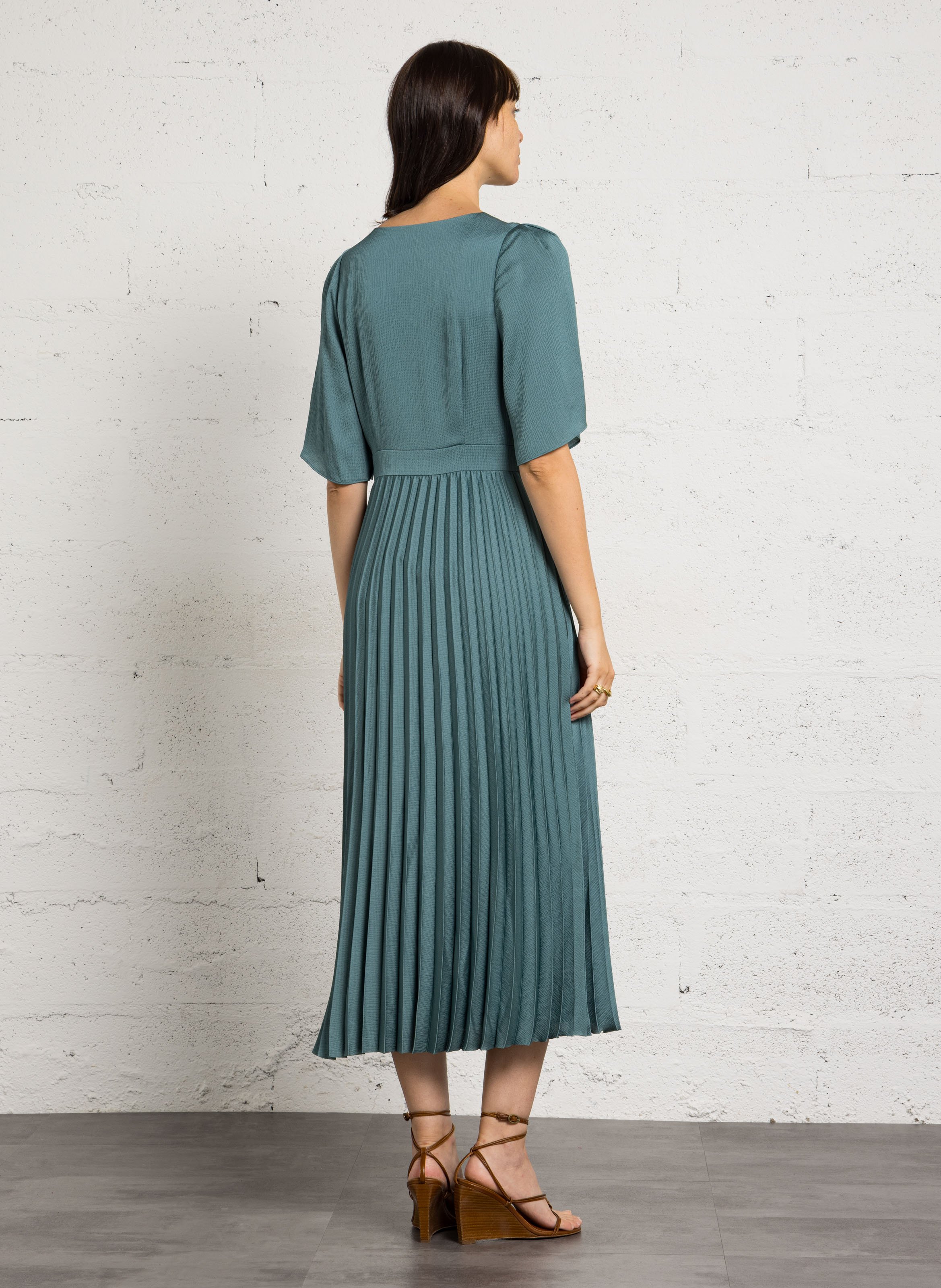 Robe midi satinée col v billie MAISON 123 Bleu
