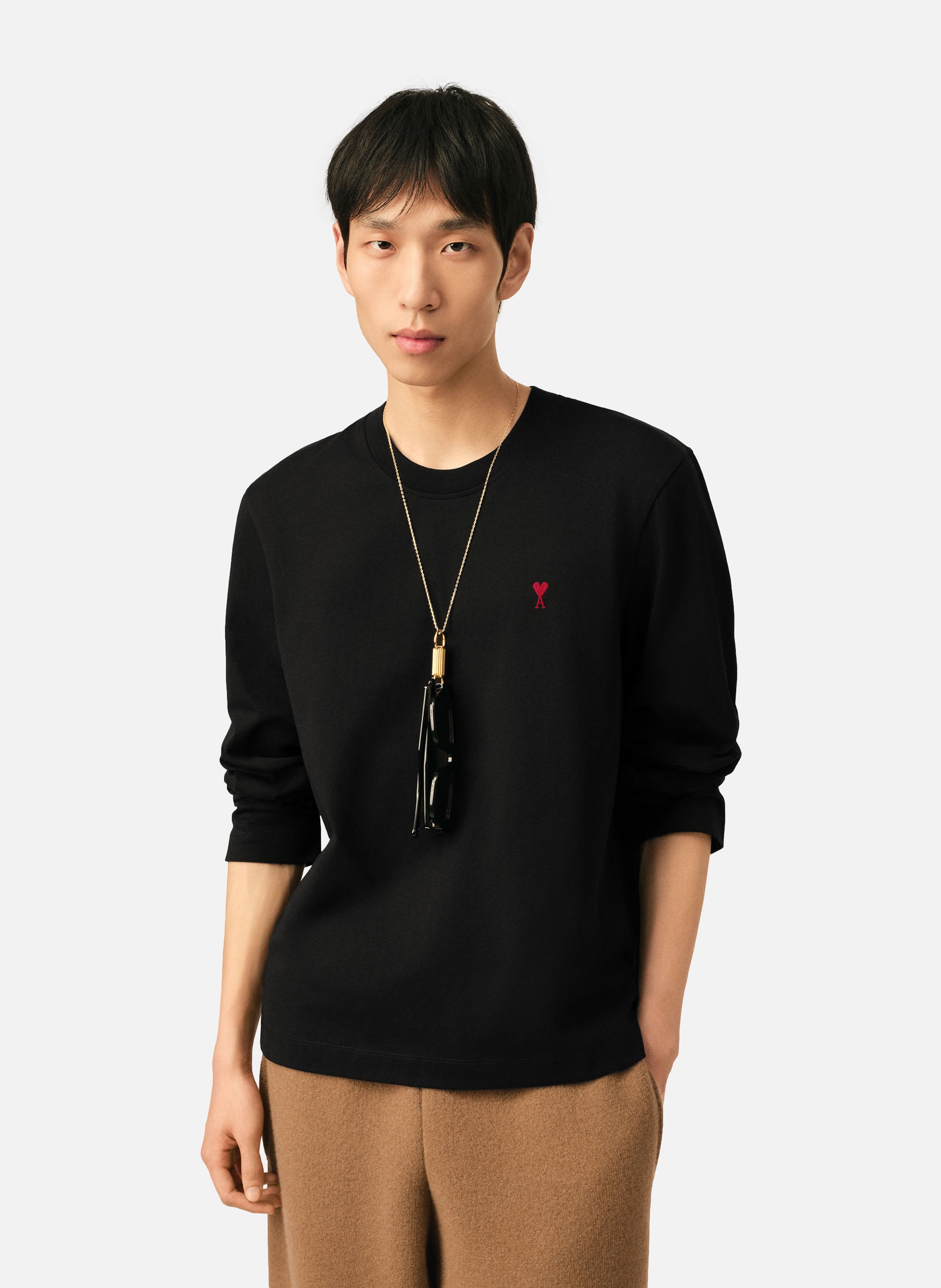 T-shirt manches longues ami de coeur rouge unisexe AMI PARIS Noir