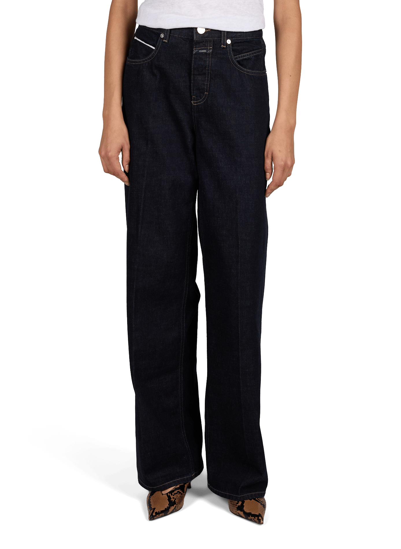 Hoch geschnittene weite Baumwolljeans CLOSED Blau