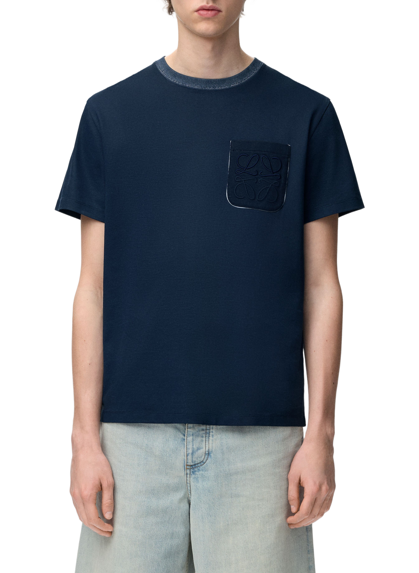 T-shirt à logo brodé en coton mélangé LOEWE Bleu