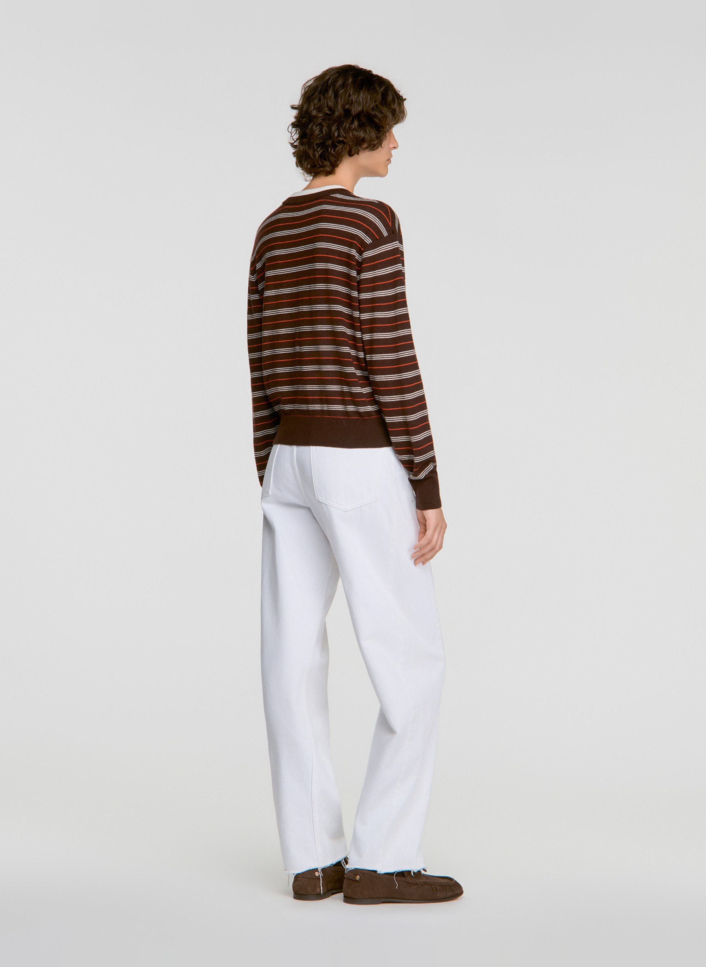 Pull droit col rond en laine SANDRO Marron