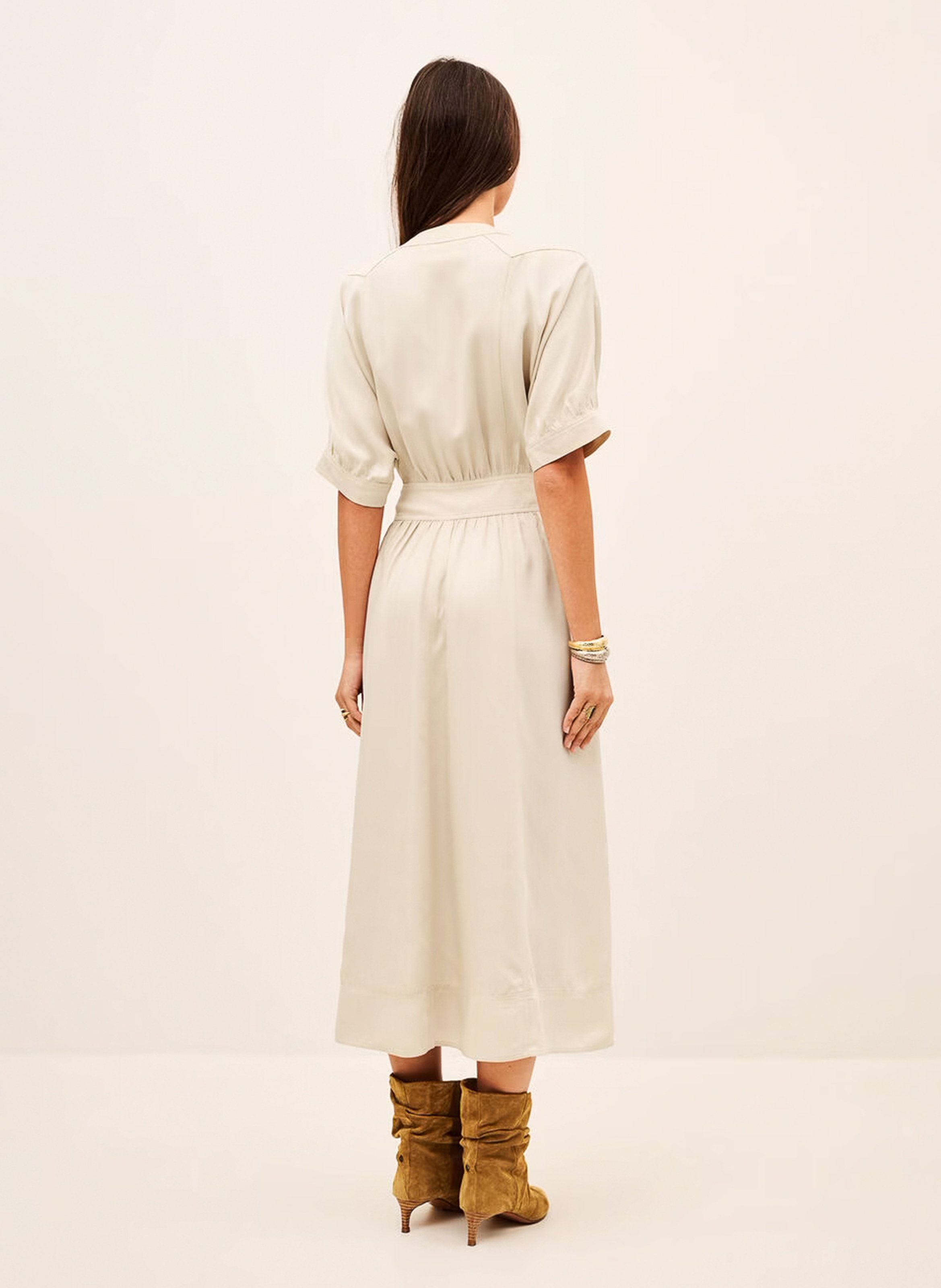 Robe chemise midi cintrée à manches courtes parisa BA&SH Beige