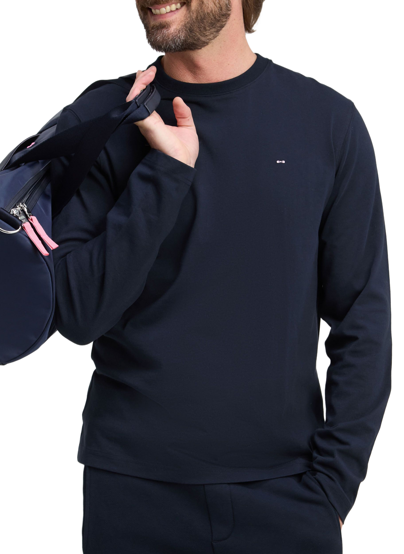 T-shirt droit col rond brodé en coton EDEN PARK Bleu
