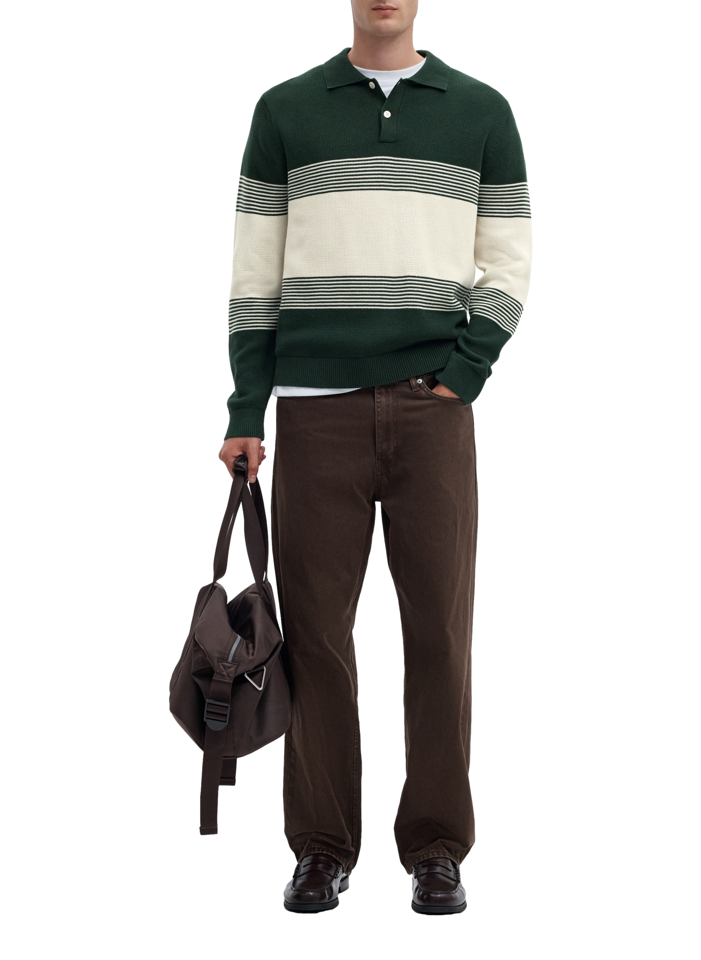 Button-Neck Cotton Sweater SELECTED Green