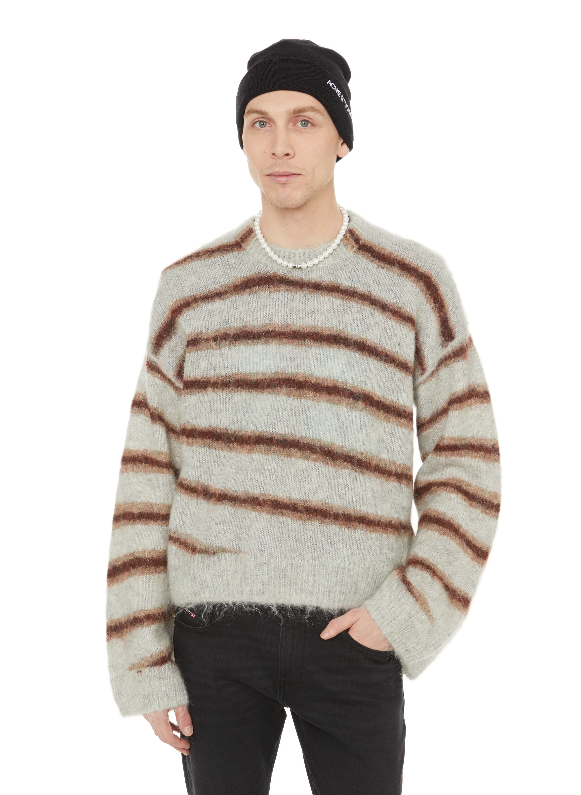 ACNE STUDIOS Striped wool and mohair jumper Grey