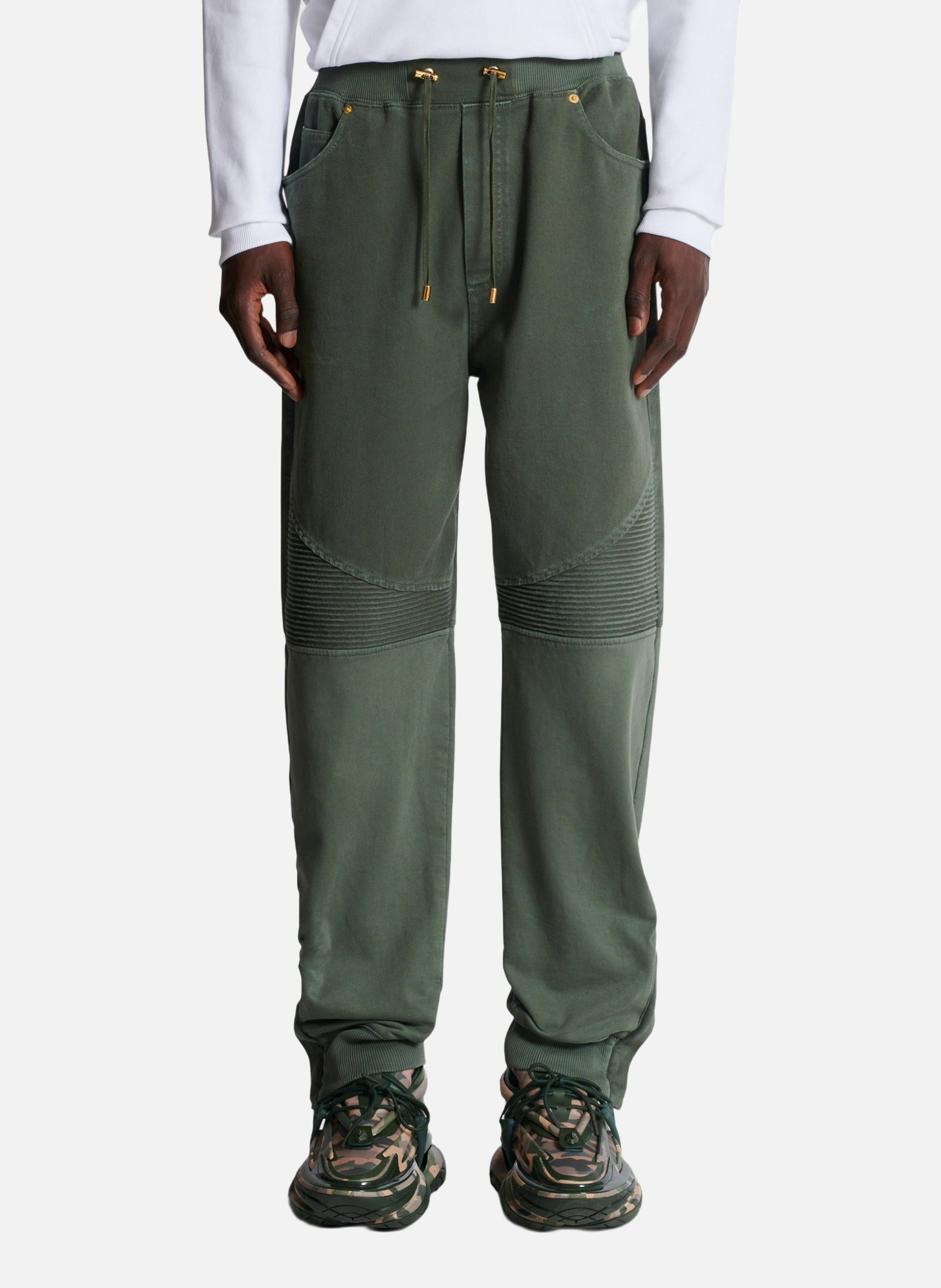 Jean loose en denim et jersey BALMAIN Vert