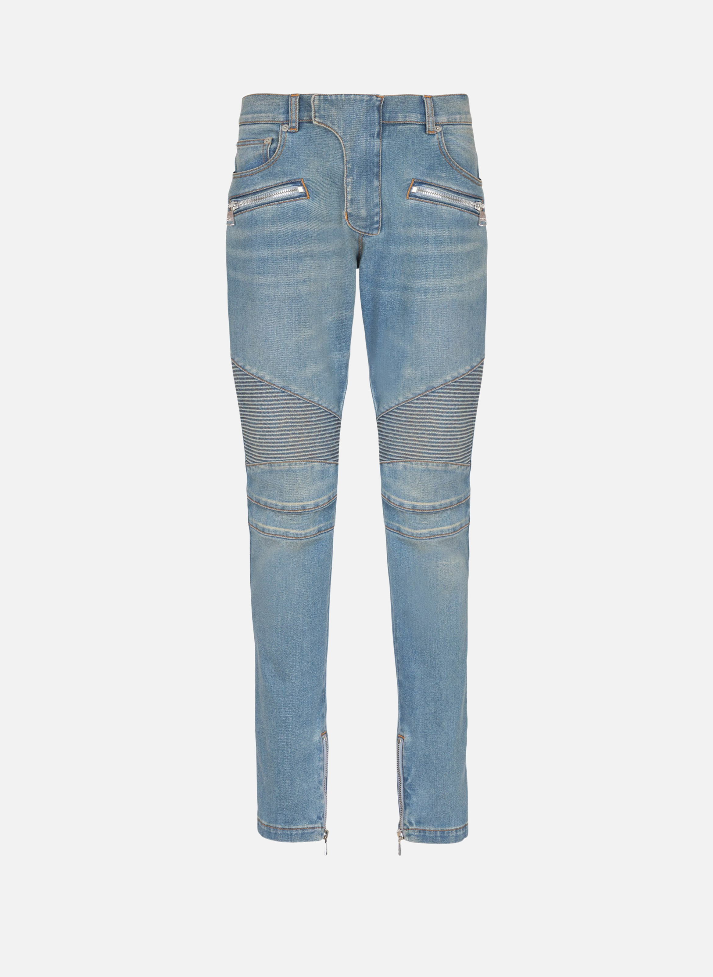 Pantalon biker slim en denim BALMAIN Bleu
