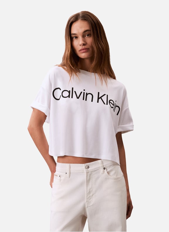 Short boxy logo t-shirt White by CALVIN KLEIN CALVIN KLEIN Short boxy logo t-shirt White