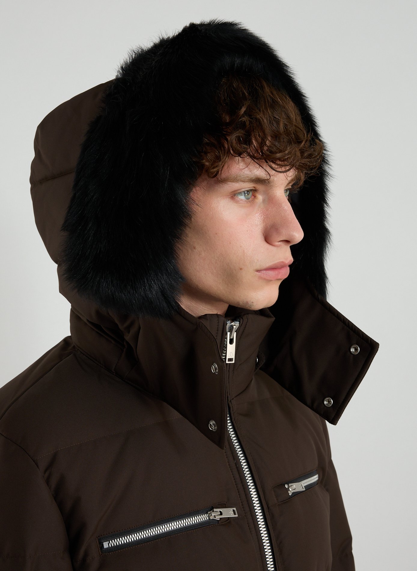 Quilted hooded puffer jacket MOOSE KNUCKLES Brown