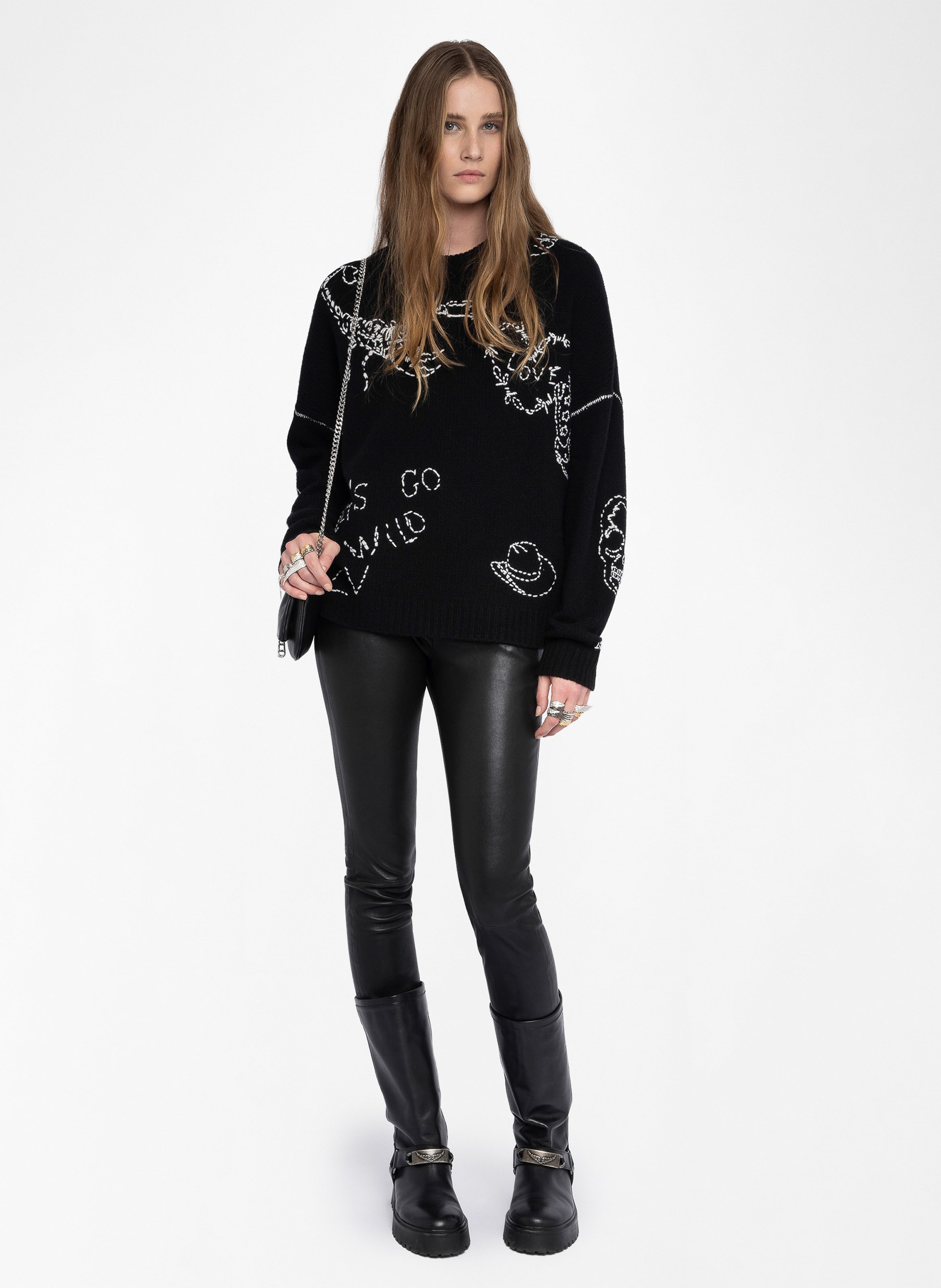 Pull droit col rond en laine baba ZADIG&VOLTAIRE Noir
