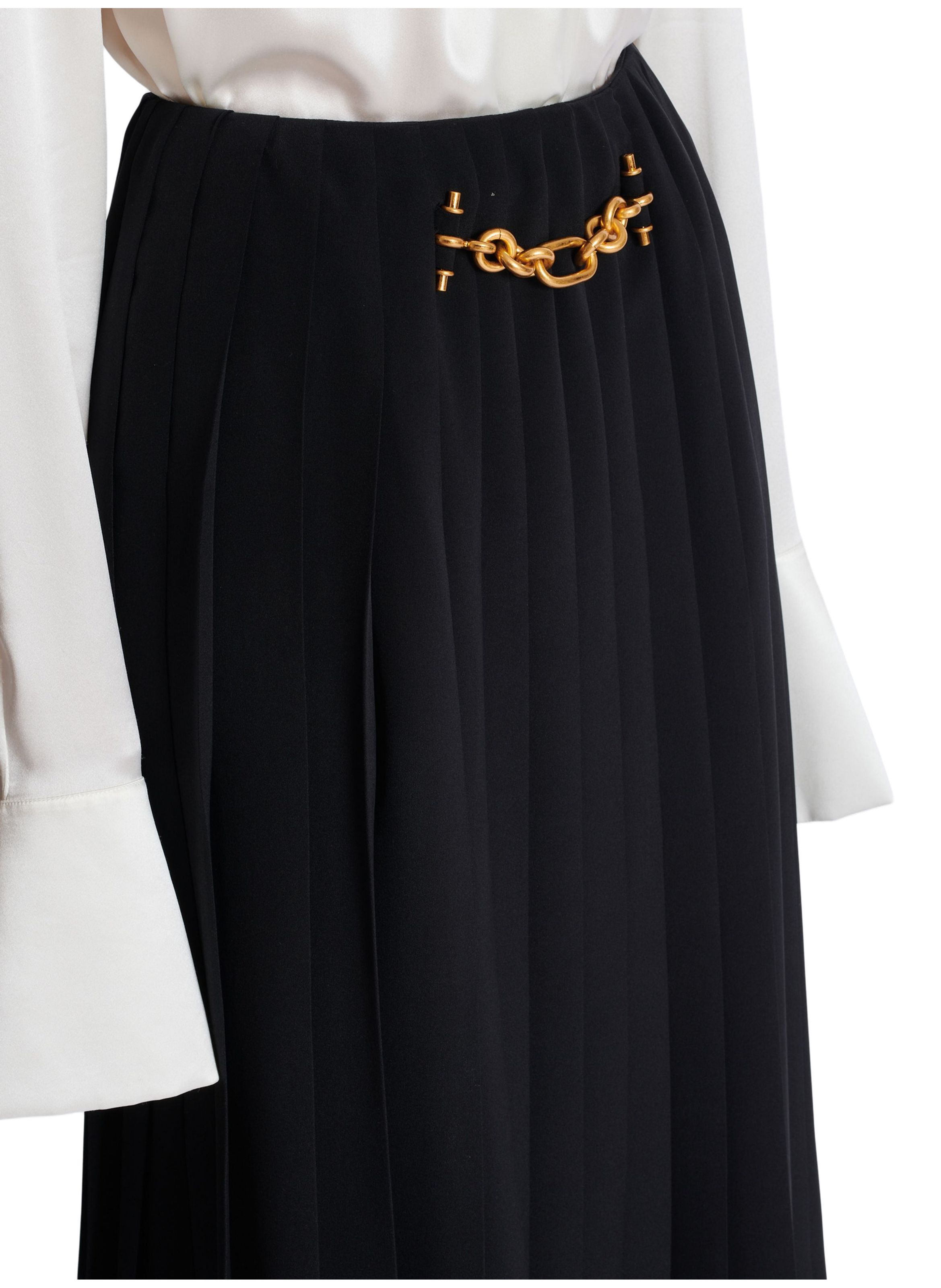 Jupe midi en soie plissée avec détail bijou BALMAIN Noir