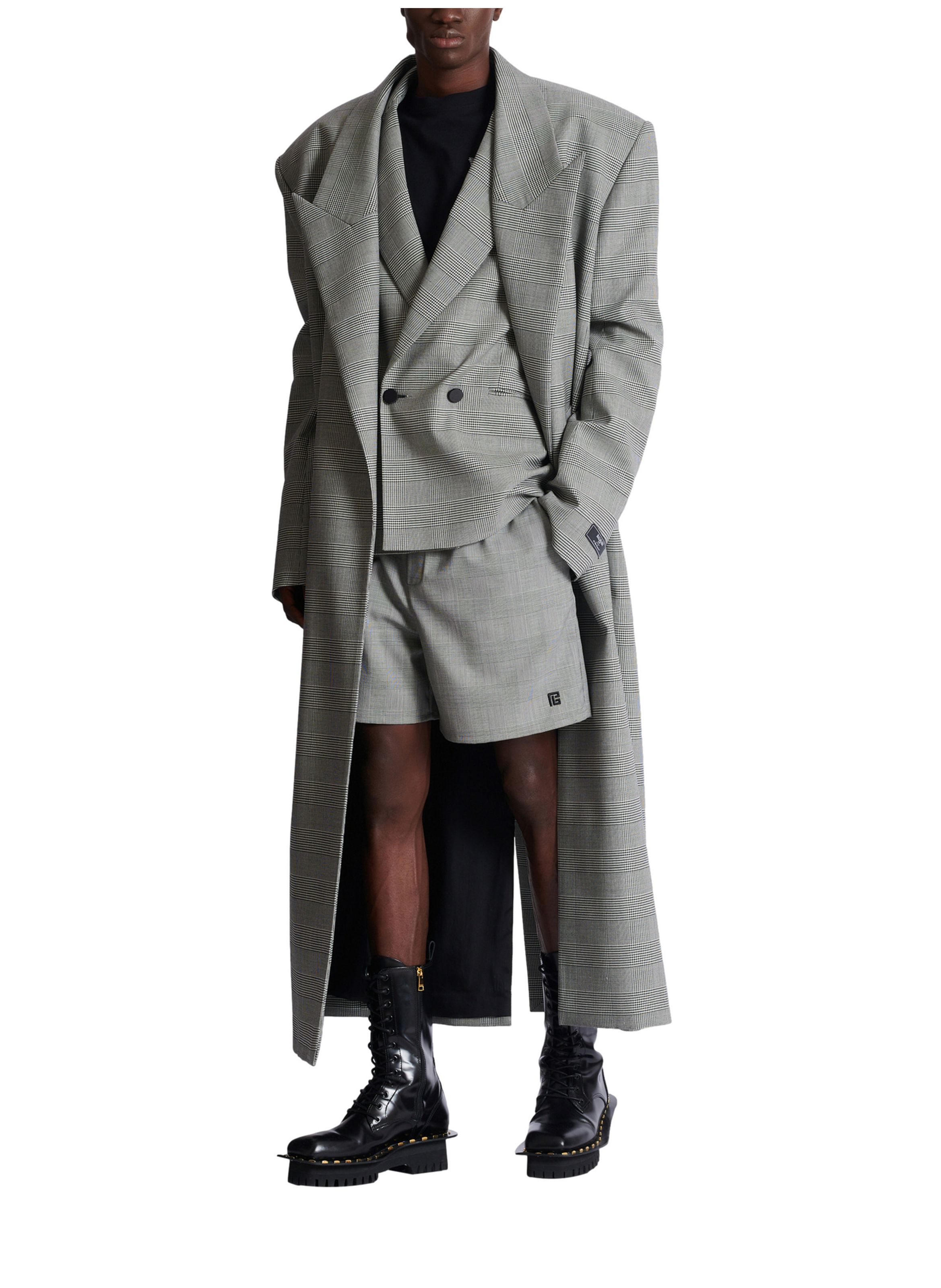 Short fluide en satin prince de galles BALMAIN Noir