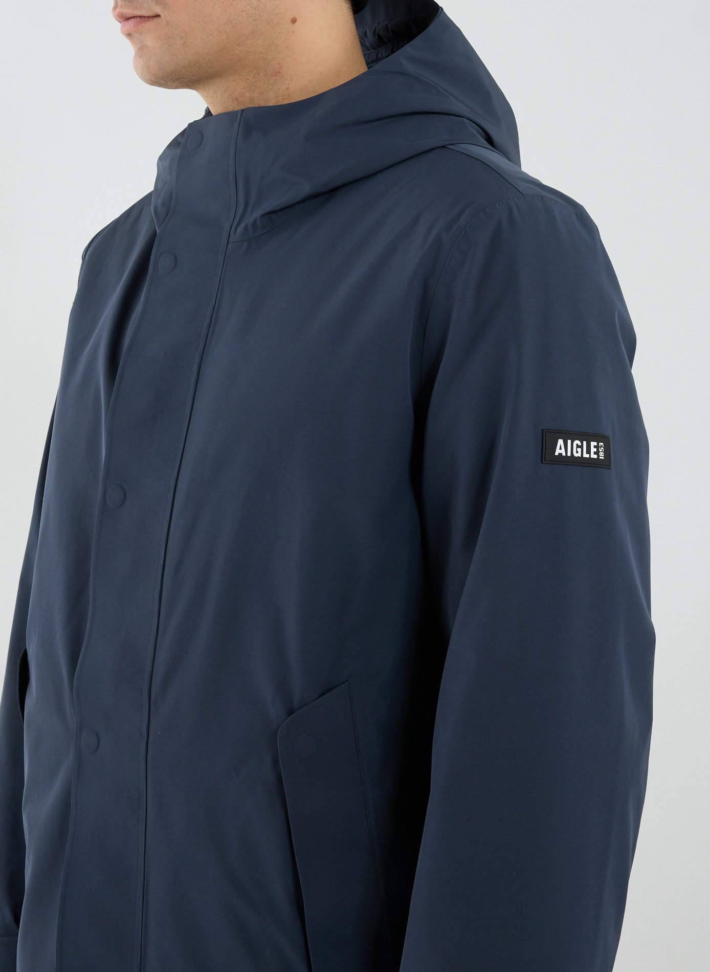 Mid-length straight parka with hood MTD AIGLE Blue