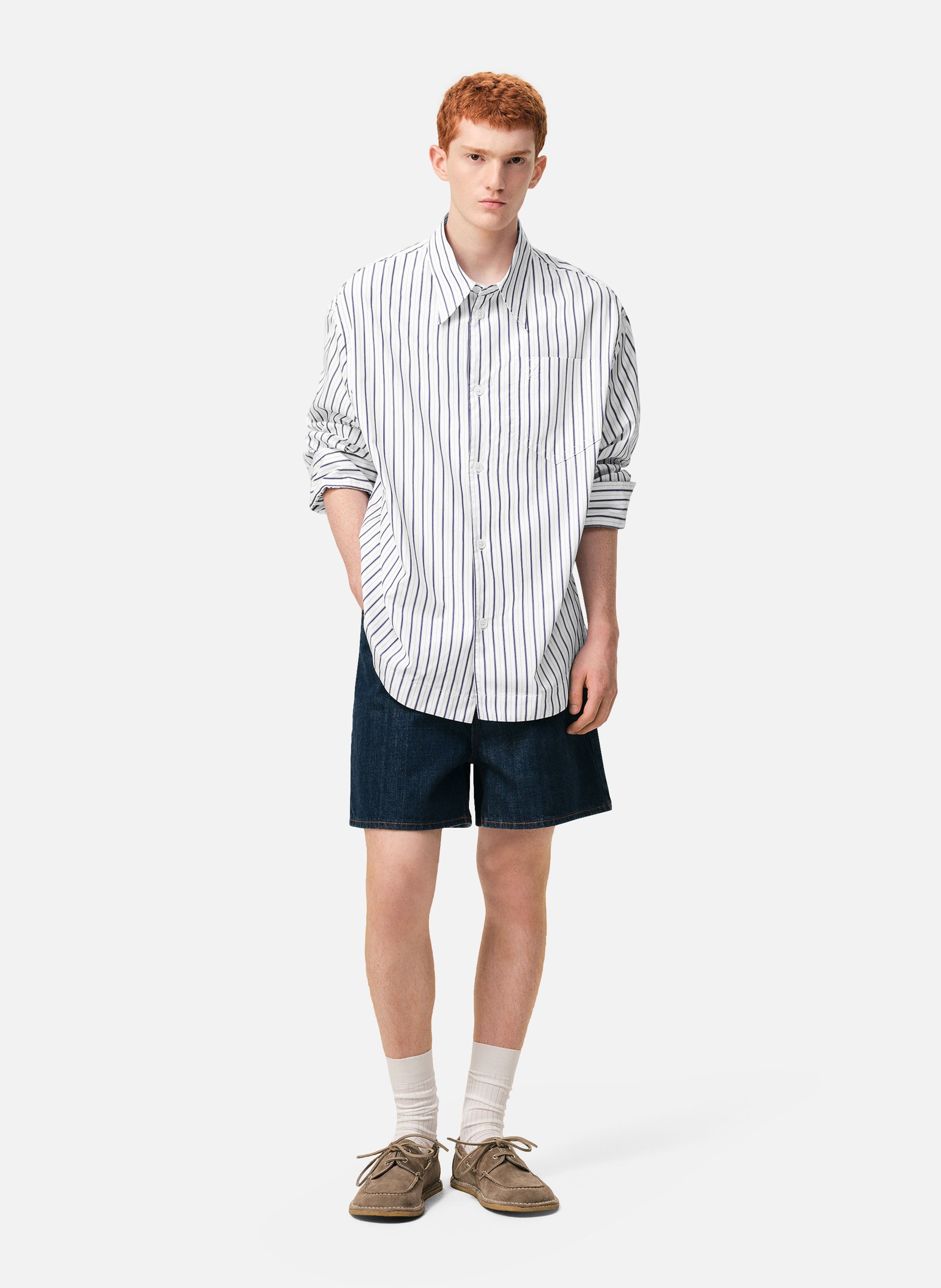 Chemise large rayée ami de coeur unisexe en coton AMI PARIS Blanc