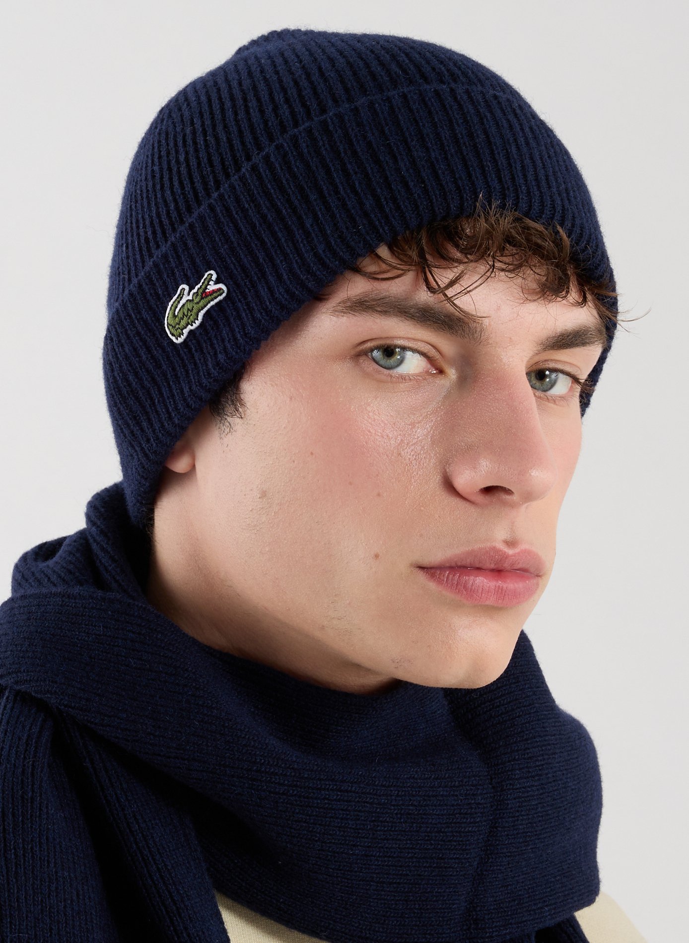 Wool scarf and beanie set LACOSTE Blue