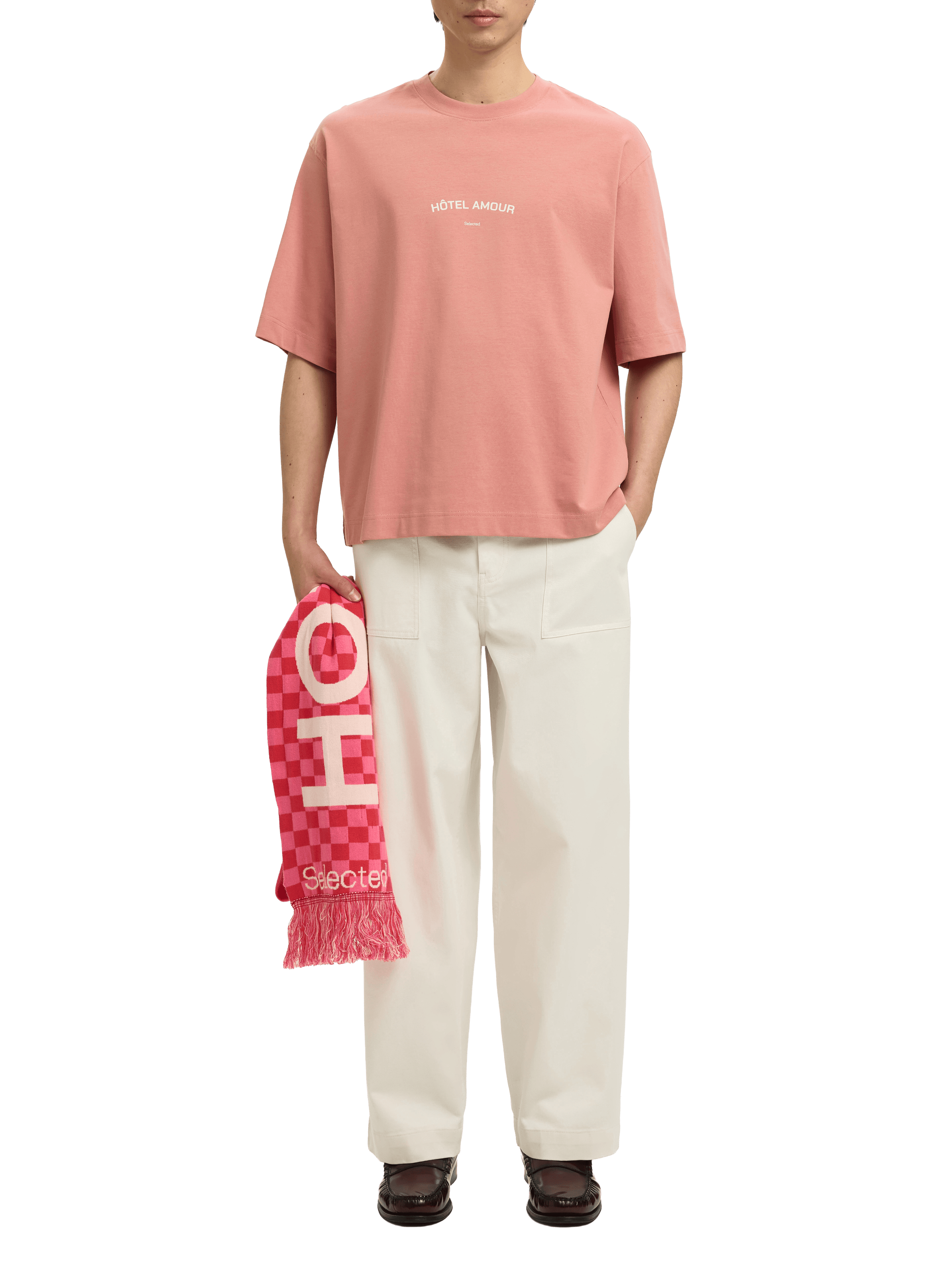 Cotton round-neck T-shirt SELECTED Pink