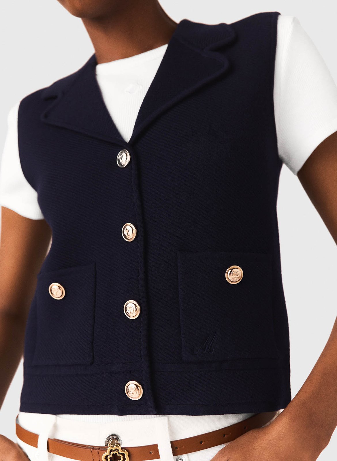 Gilet droit col tailleur MAJE Bleu