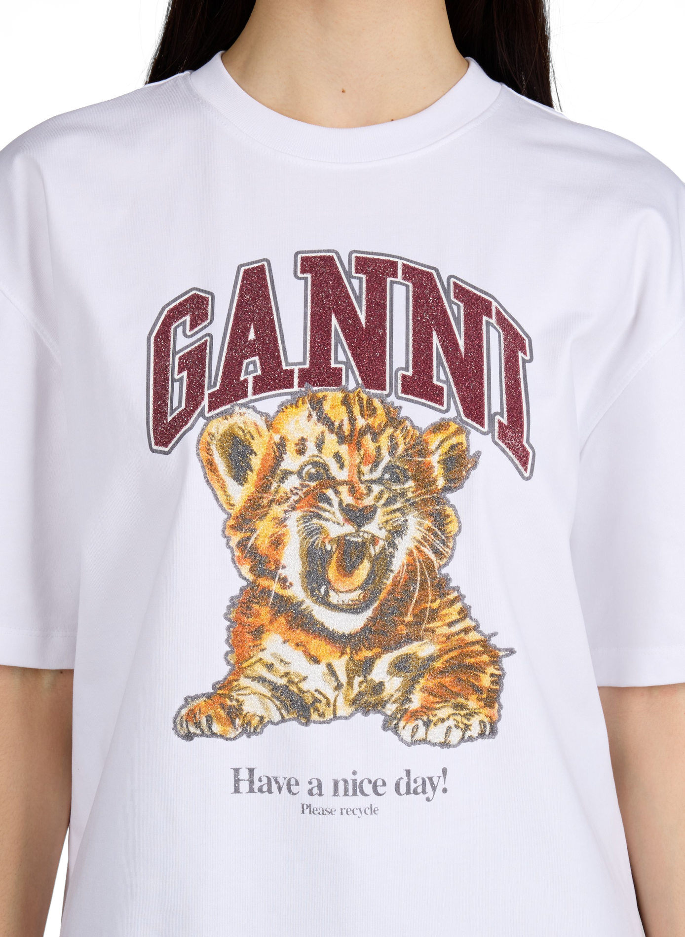 T-shirt imprimé en coton GANNI Blanc