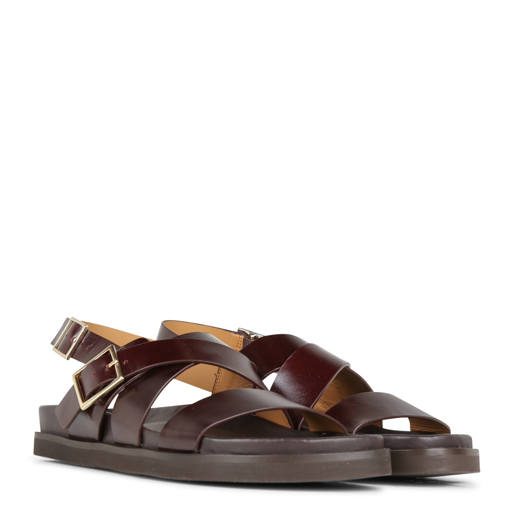 Sandales plates en cuir nori BOBBIES Marron