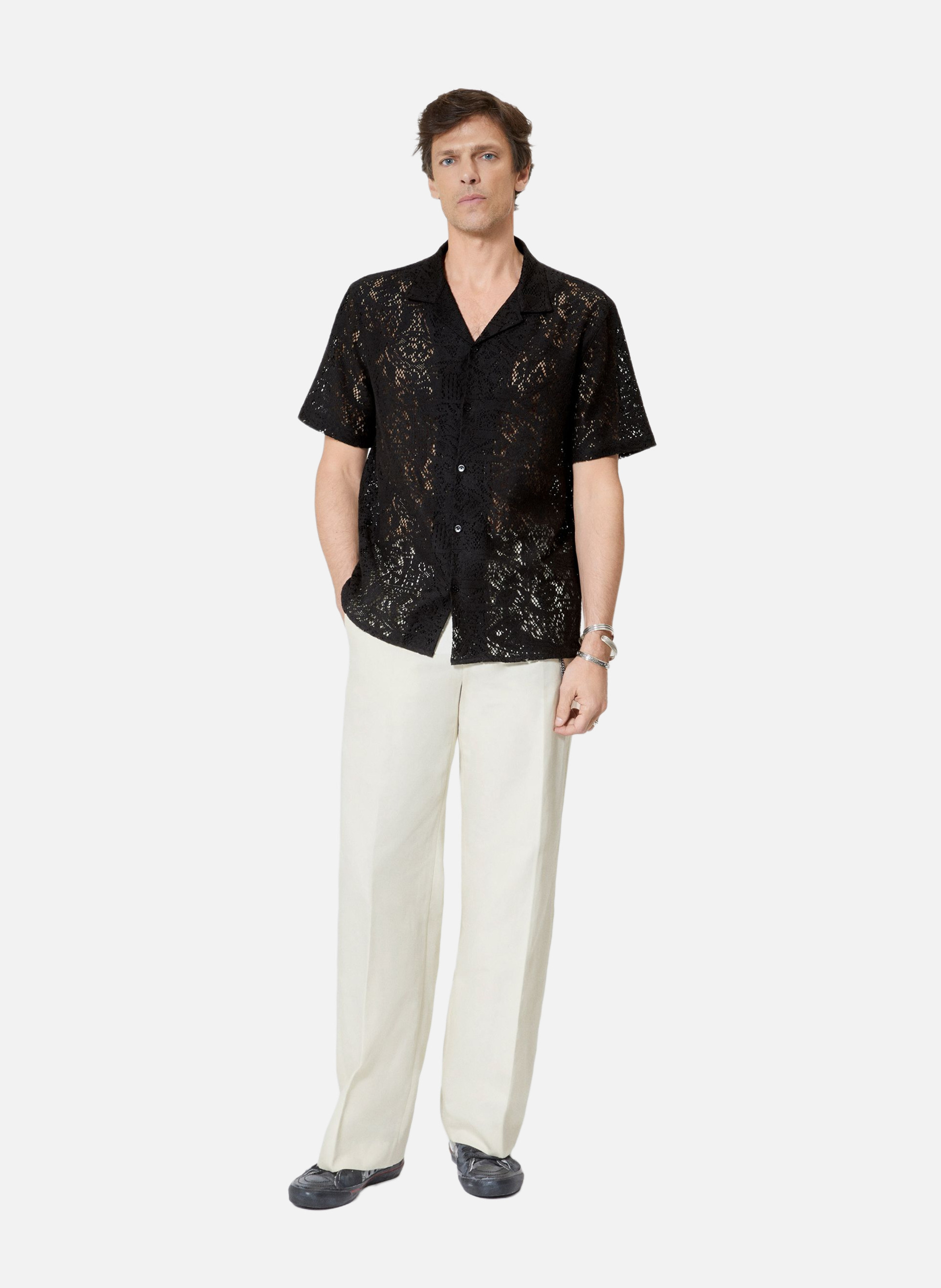 Chemise manches courtes en dentelle THE KOOPLES Noir