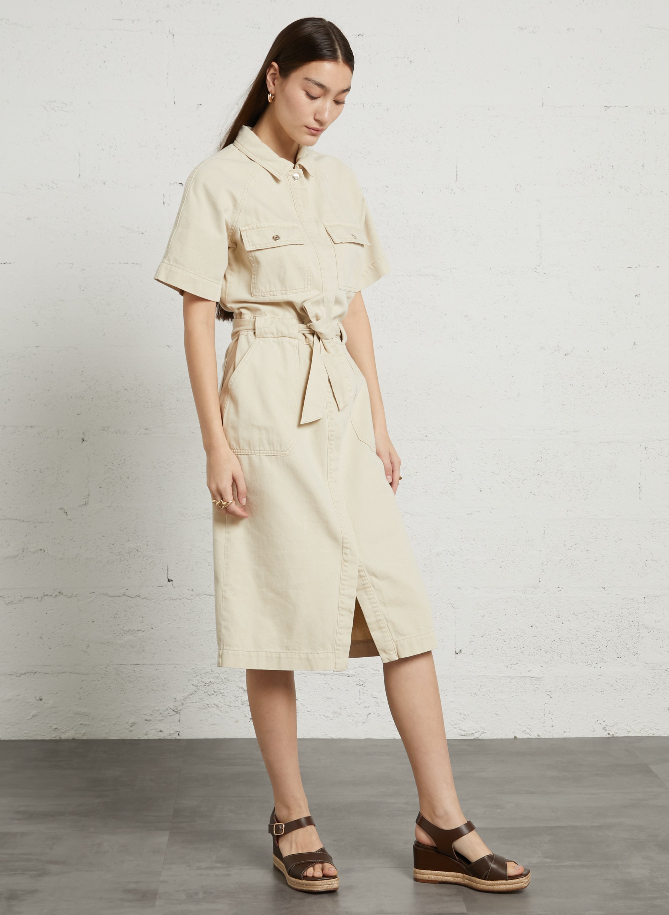 Robe midi en denim col classique betanie MAISON 123 Blanc