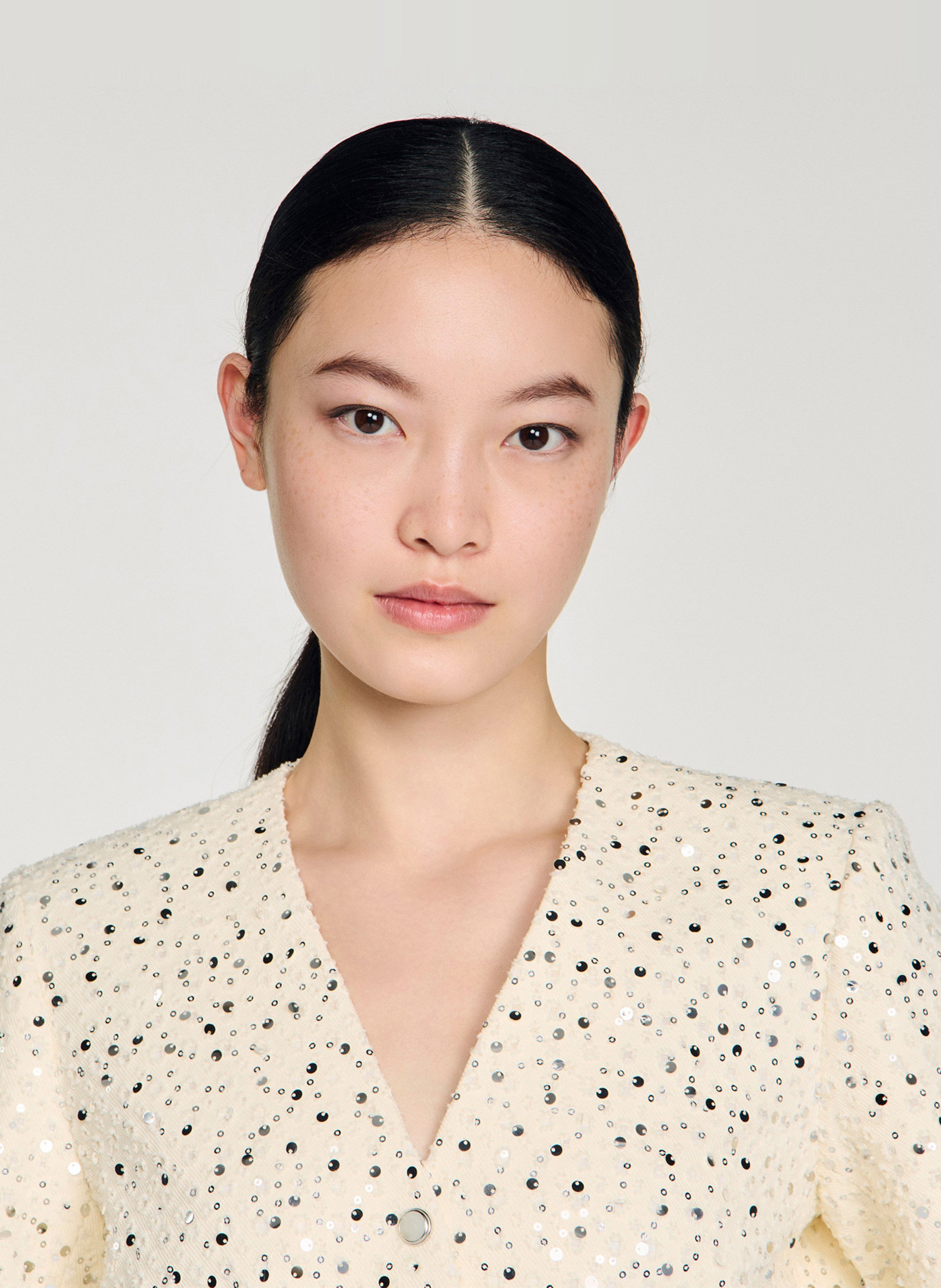 Veste courte col rond à sequins SANDRO Beige