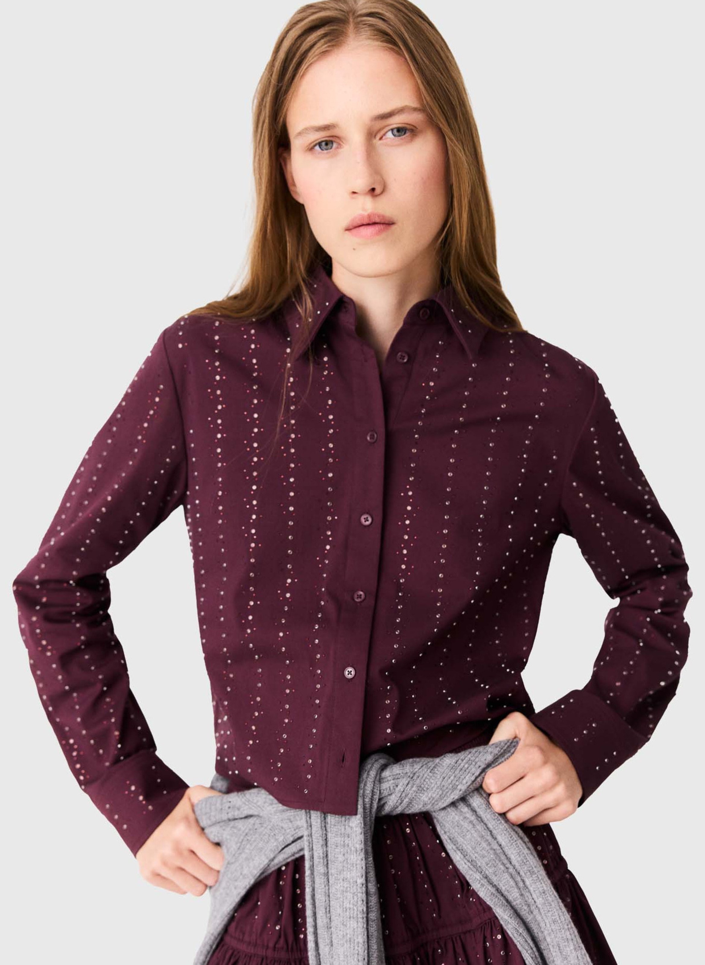 Chemise droite col classique en coton mélangé MAJE Rouge