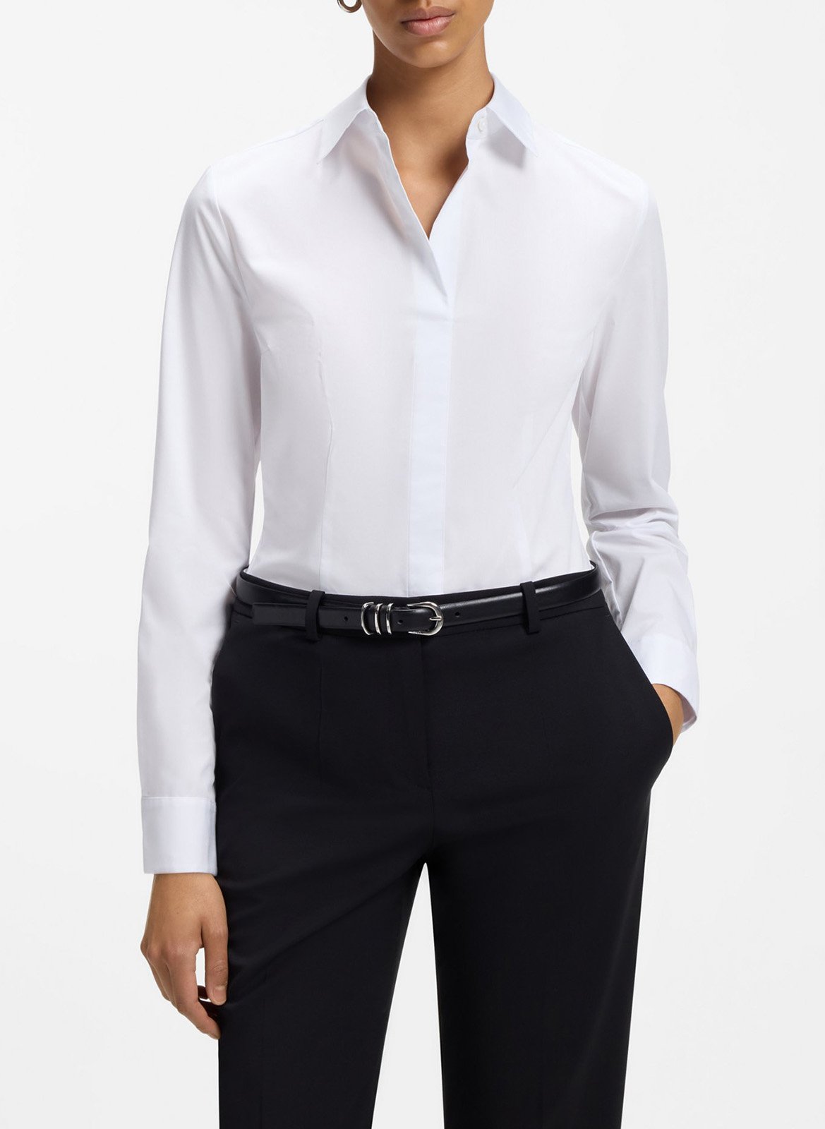 Chemise col classique en coton mélangé BOSS Blanc