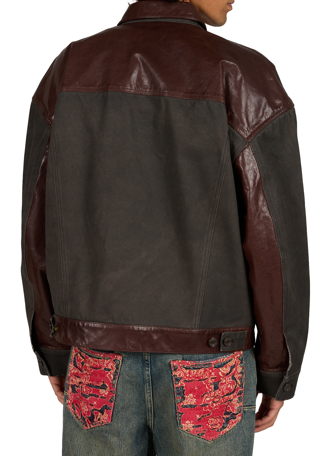 Oversized bi-material jacket in cotton and leather PURPLE BRAND Brown
