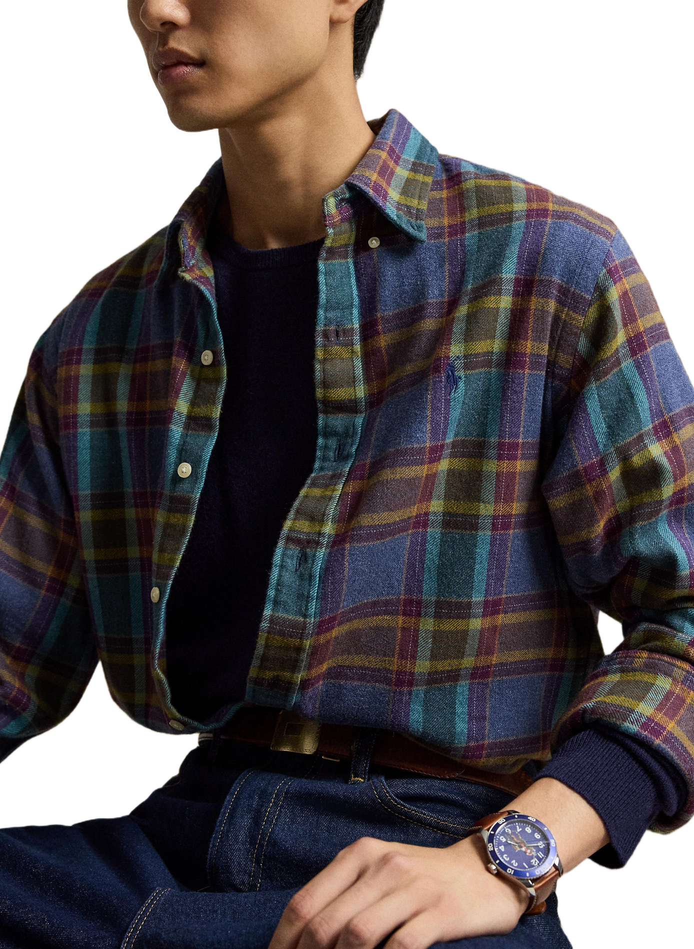 Chemise droite col classique à carreaux en coton POLO RALPH LAUREN Bleu