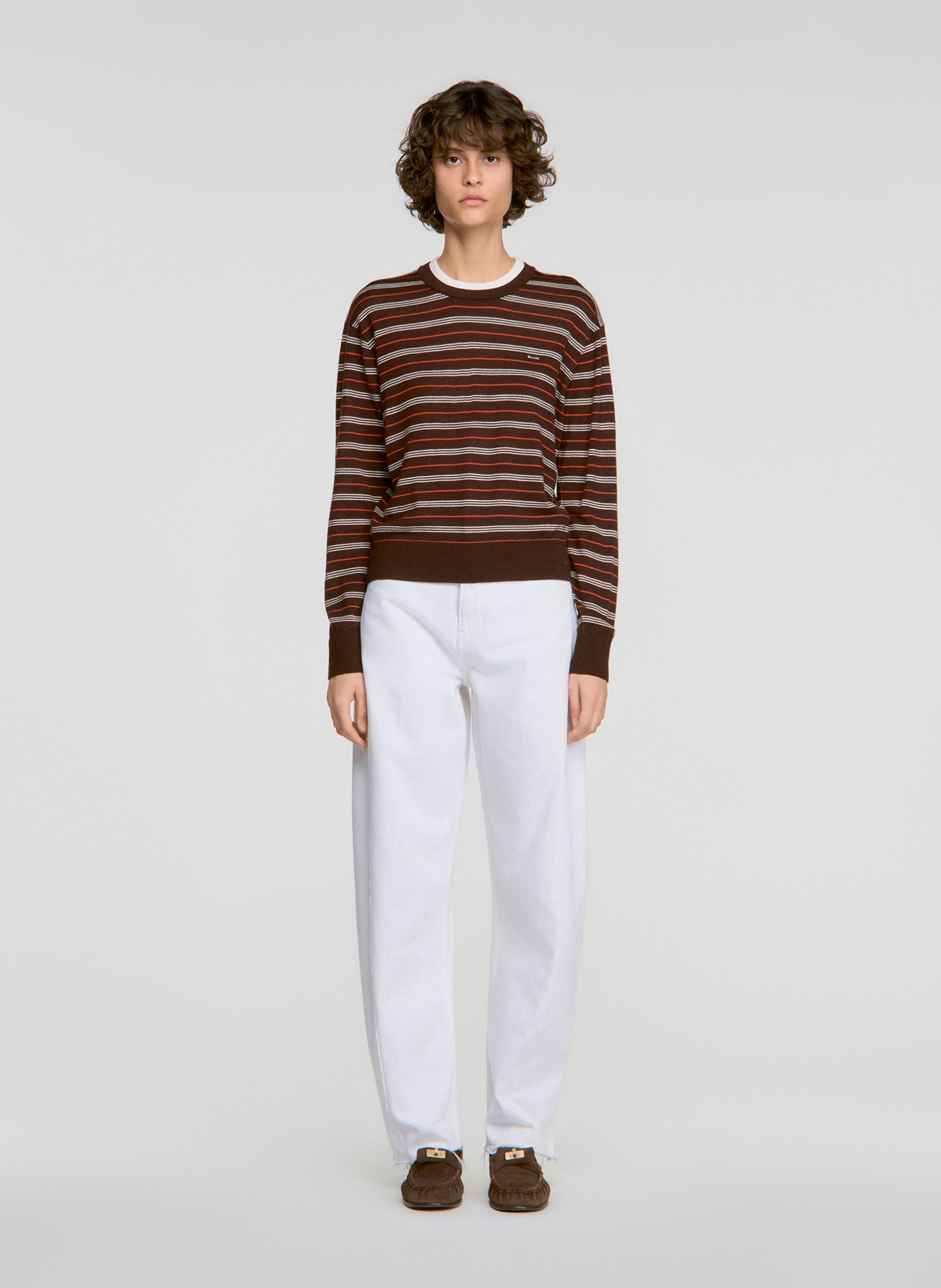 Pull droit col rond en laine SANDRO Marron