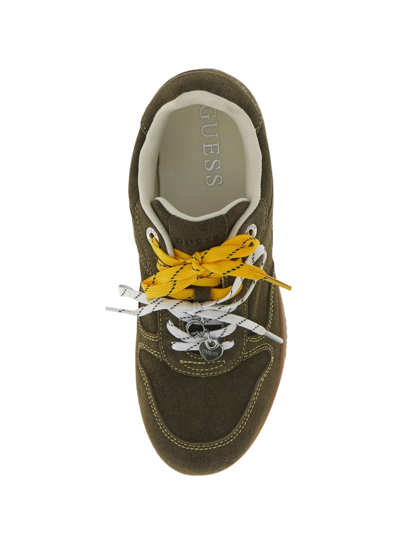 Zweifarbige Low-Top-Sneaker mit Schnürung aus Materialmix mit Leder GUESS Khaki