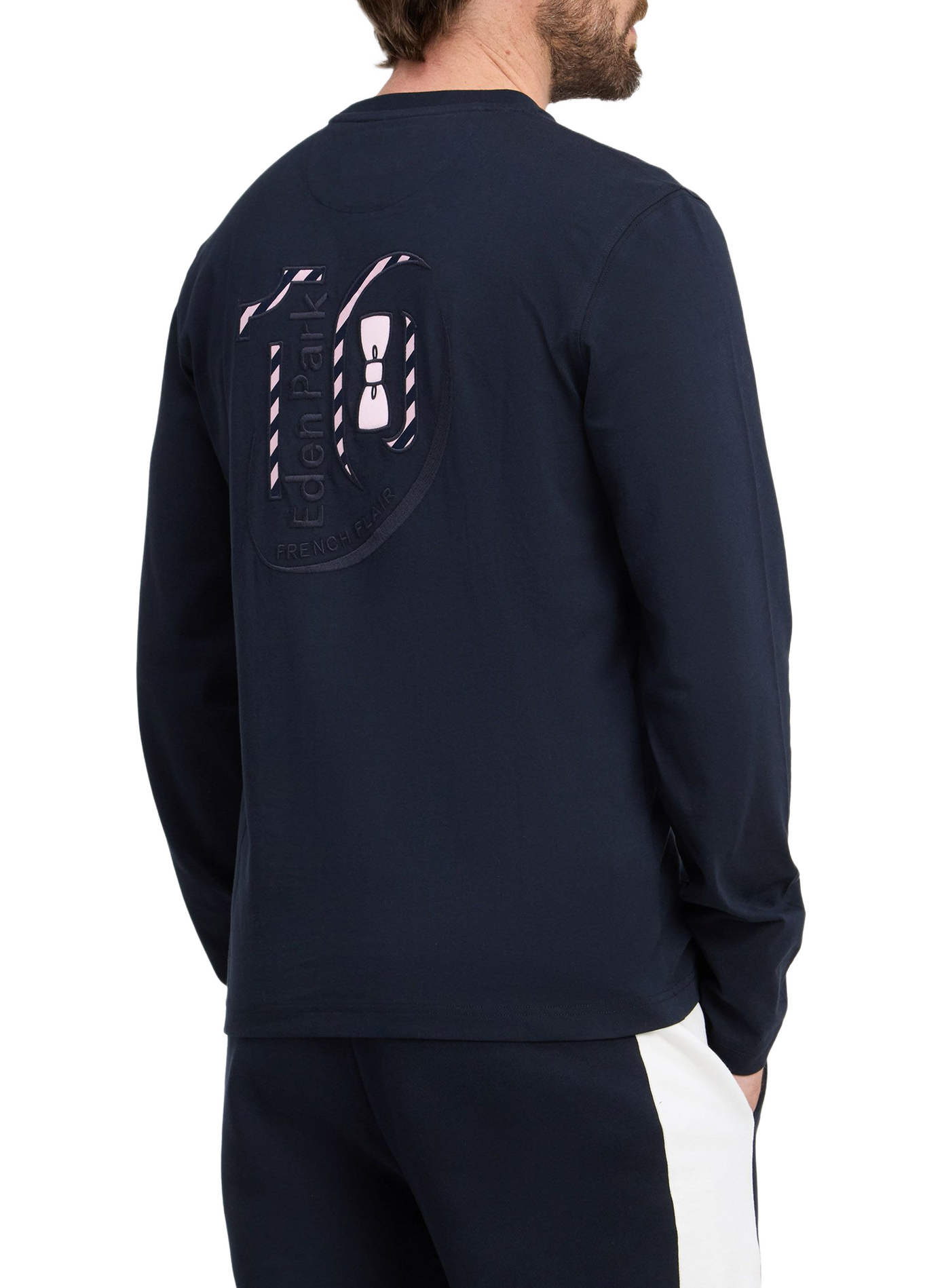 T-shirt droit col rond brodé en coton EDEN PARK Bleu