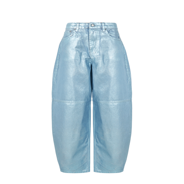 Ganni Tapered Foil Denim Cropped Jeans In Heather