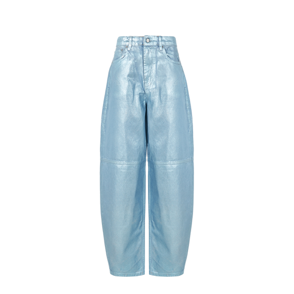 Ganni Tapered Foil Denim Cropped Jeans In Heather