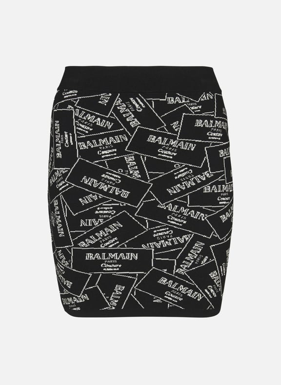 Jupe courte en maille jacquard étiquette balmain Noir by BALMAIN BALMAIN Jupe courte en maille jacquard étiquette balmain Noir