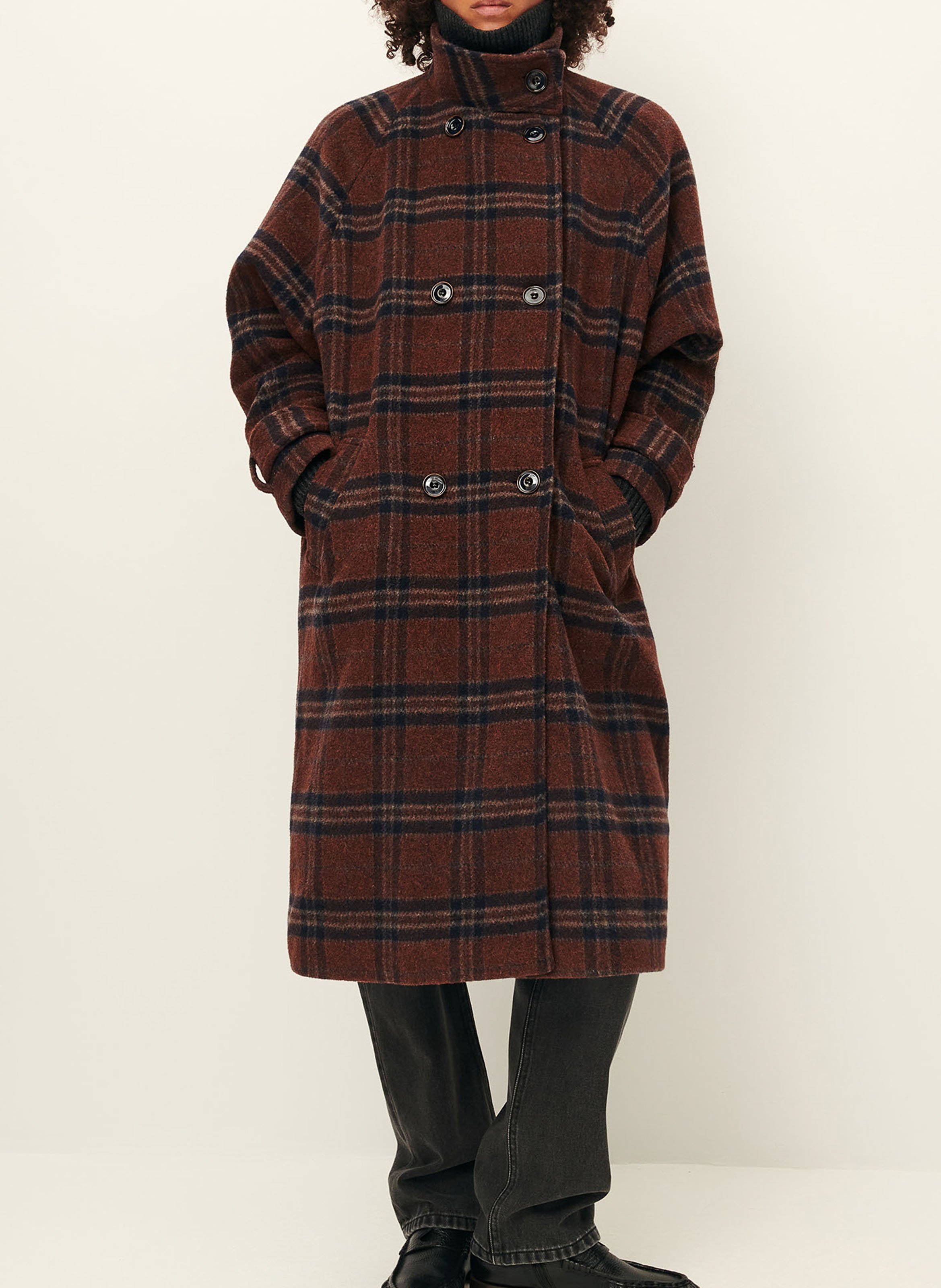 Manteau col montant en laine mélangée bleechecks SESSUN Bleu