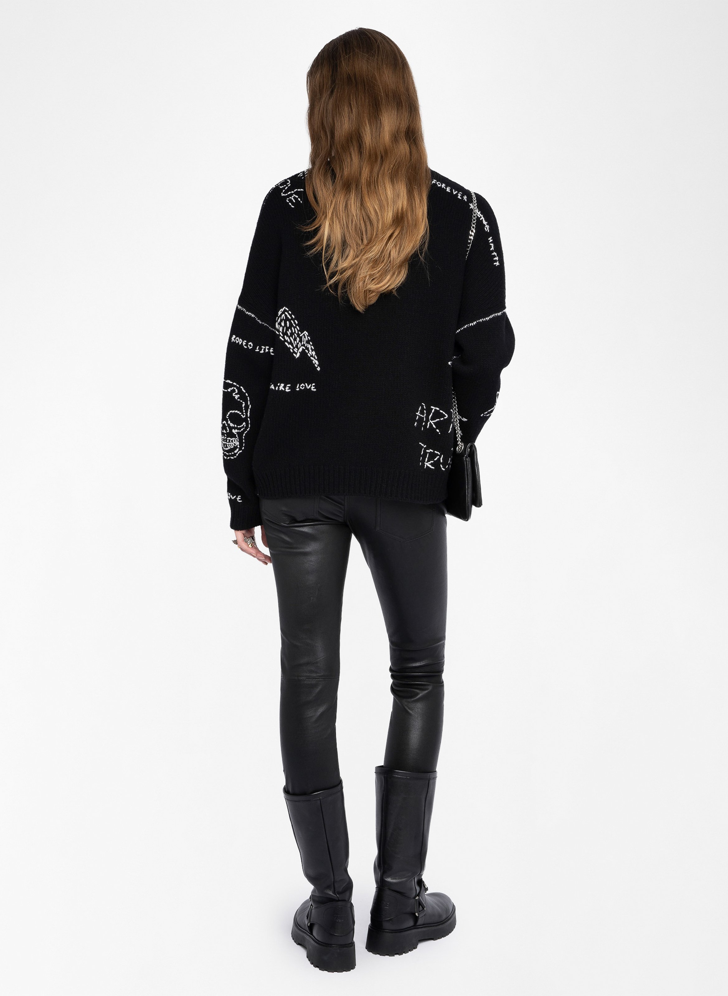 Pull droit col rond en laine baba ZADIG&VOLTAIRE Noir