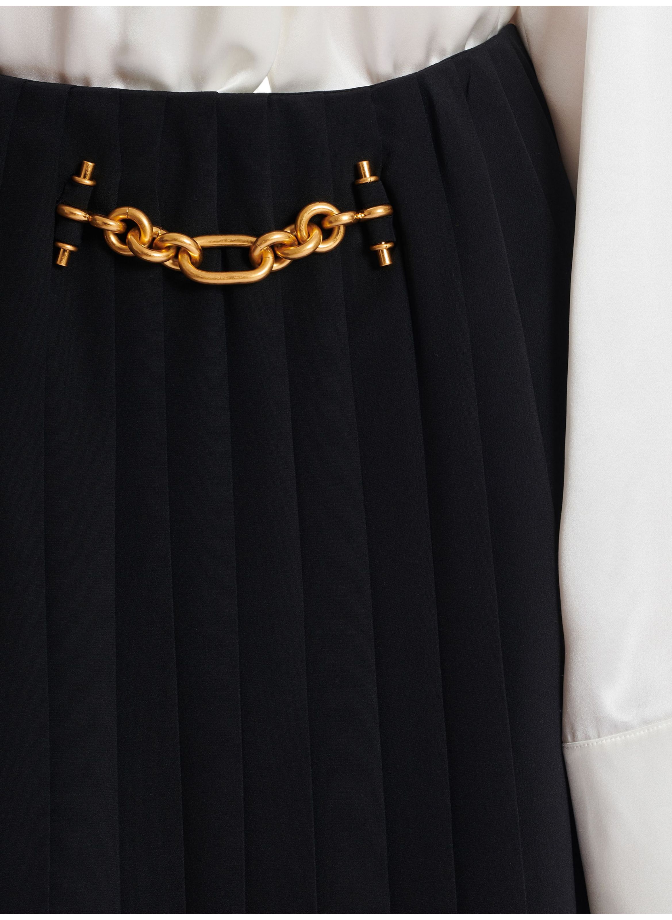 Jupe midi en soie plissée avec détail bijou BALMAIN Noir