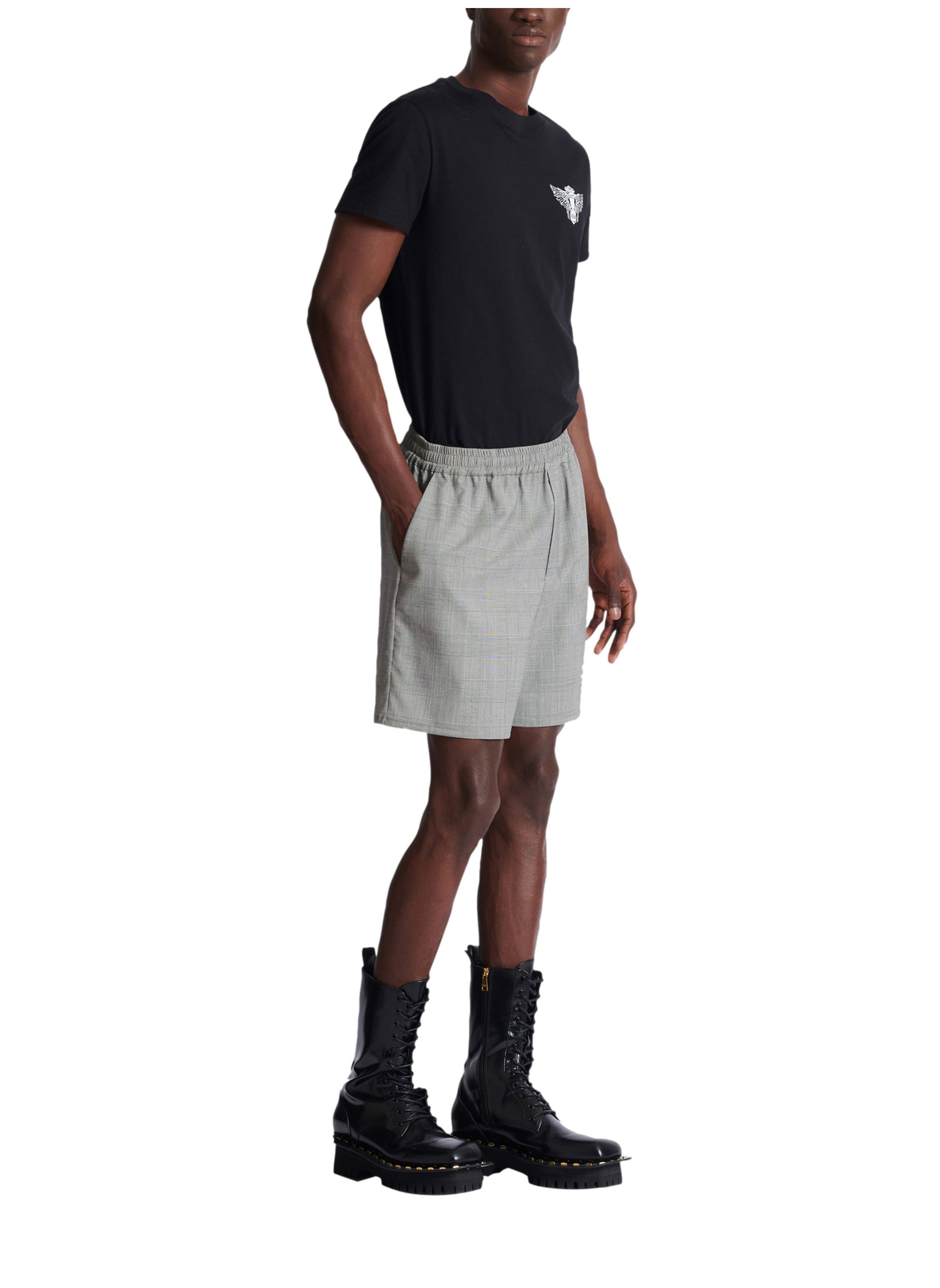 Short fluide en satin prince de galles BALMAIN Noir