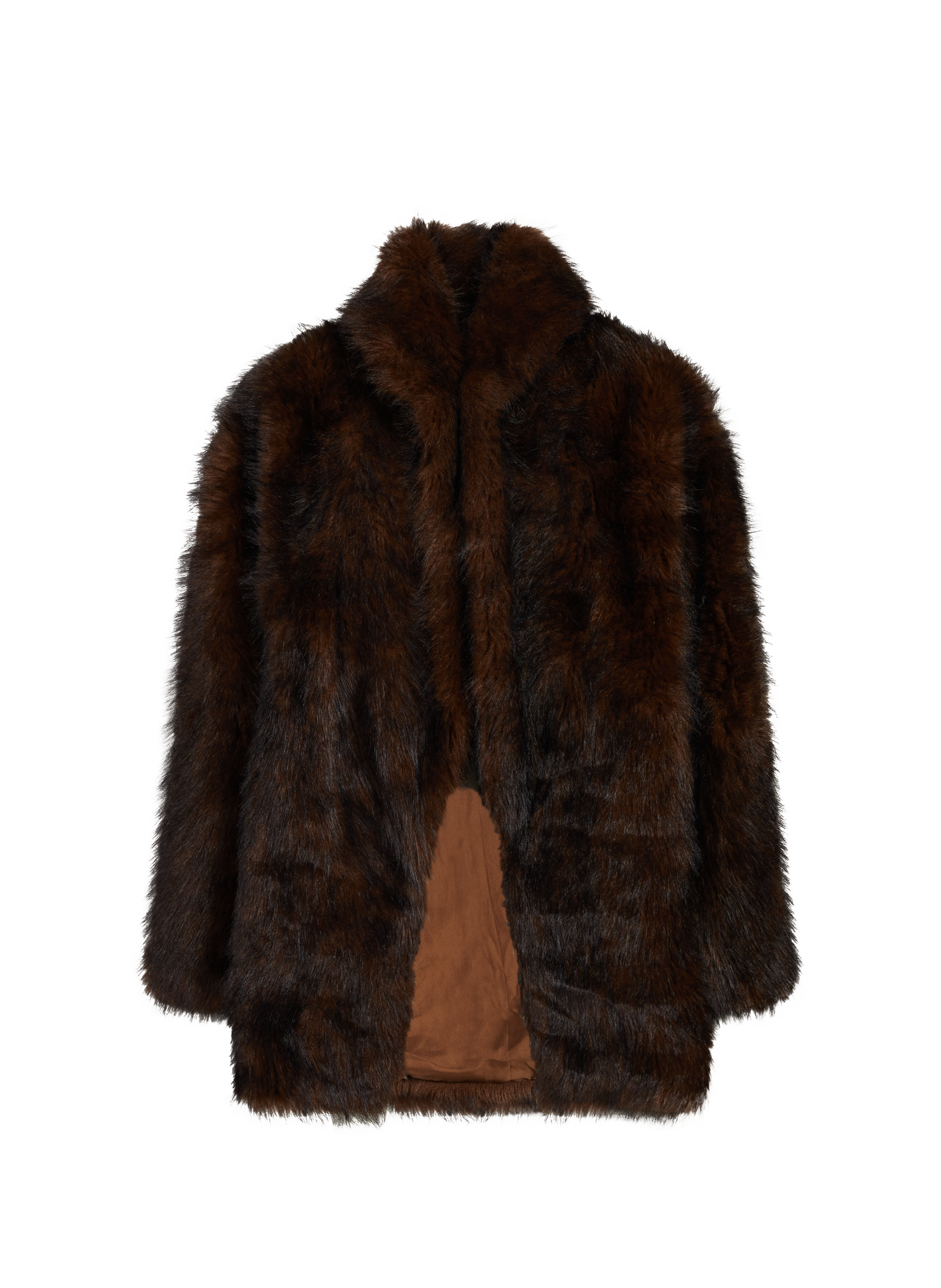 Manteau droit en fausse fourrure TOPSHOP Marron