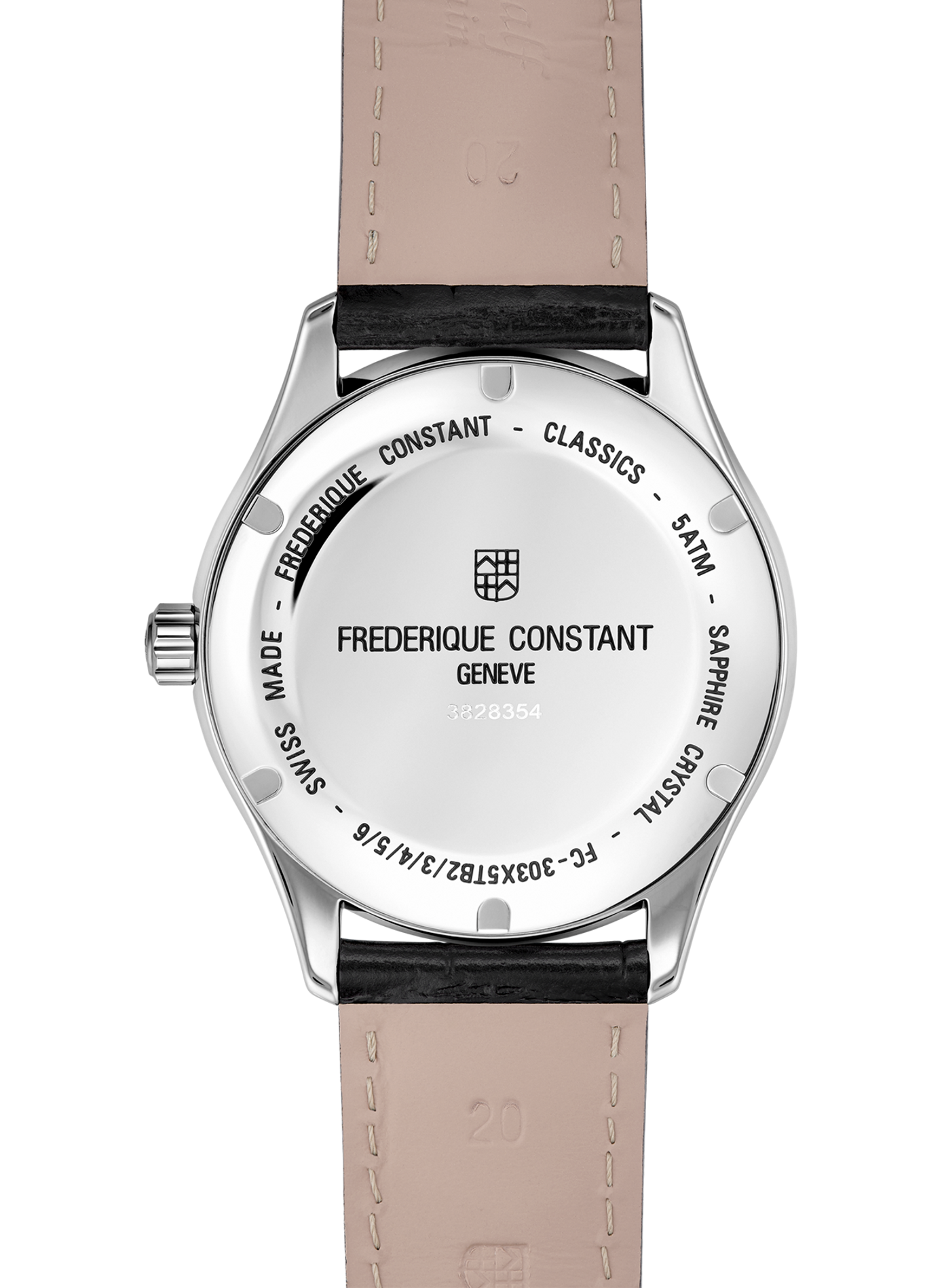 Montre quartz Classics Chronograph triple calendar en cuir FREDERIQUE CONSTANT Noir