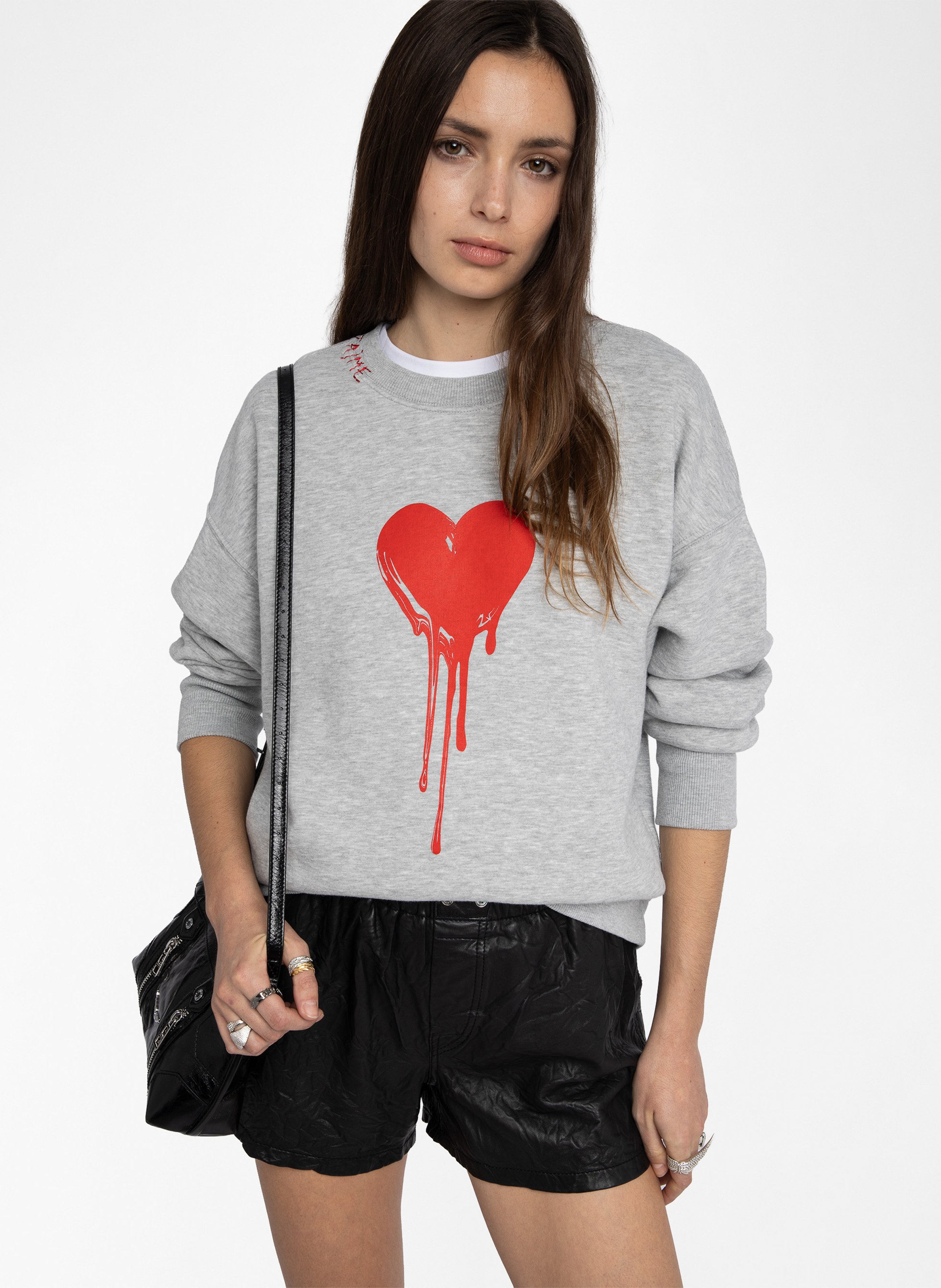 Sweatshirt col rond imprimé et brodé oscar ZADIG&VOLTAIRE Gris