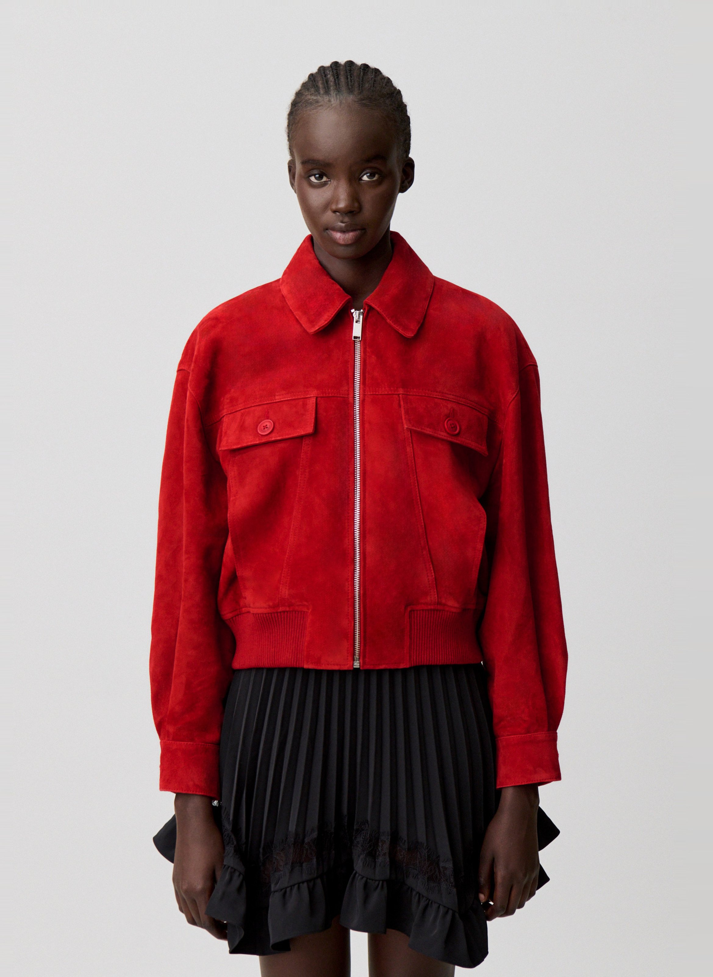 Veste col classique en cuir CLAUDIE PIERLOT Rouge