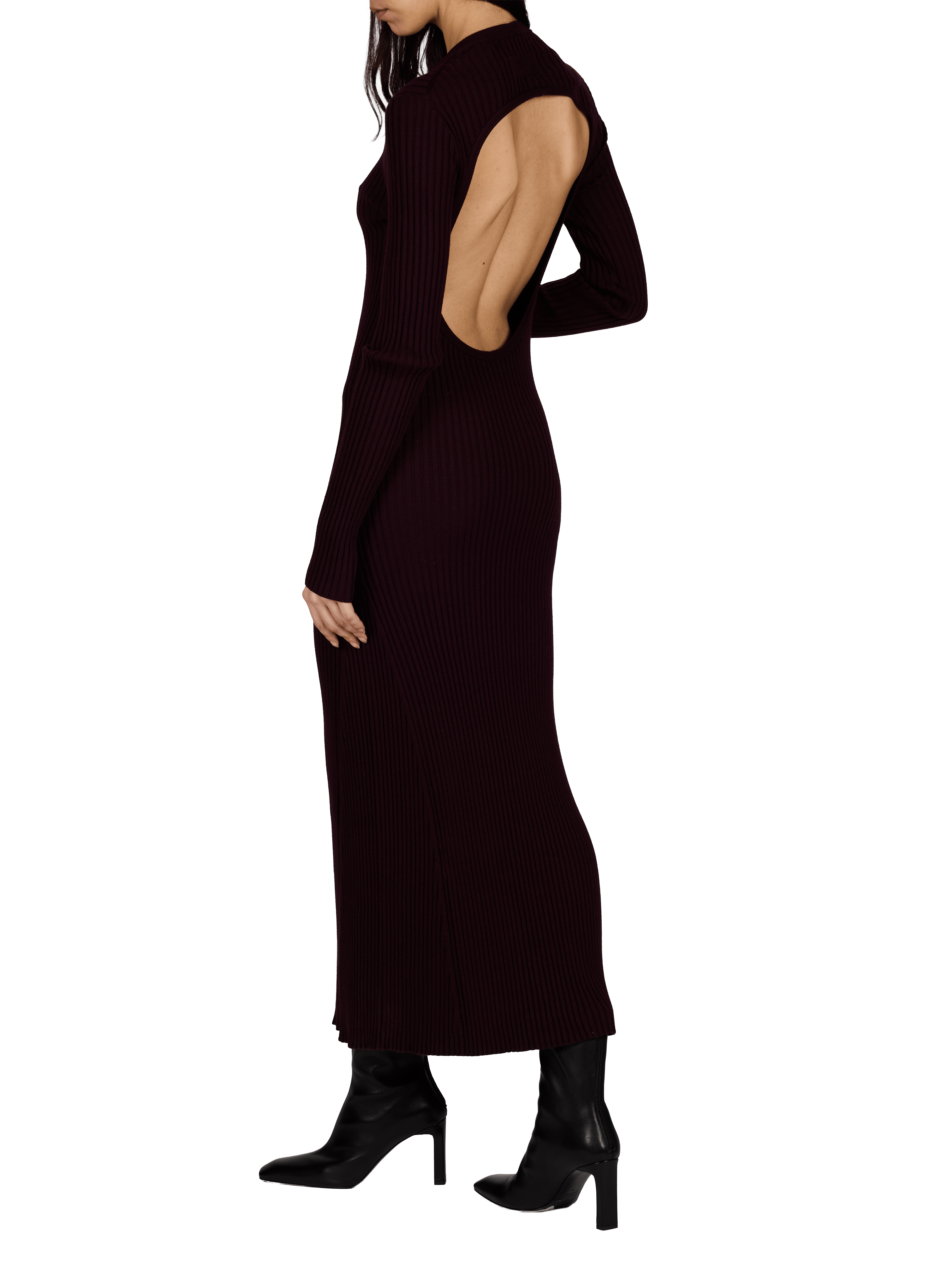 Ribbed wool open back dress HELMUT LANG Purple