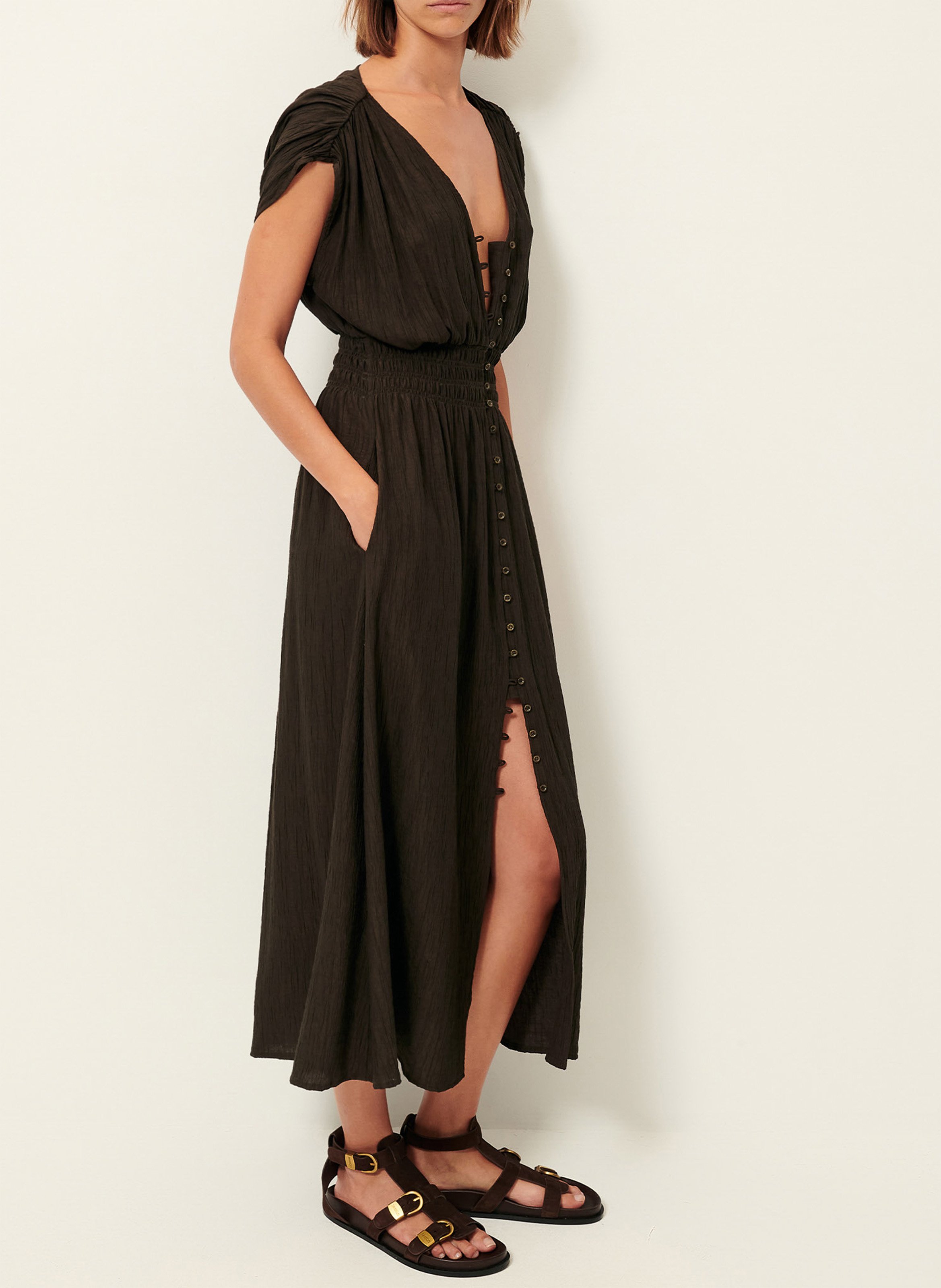 Robe chemise droite galiane SESSUN Marron