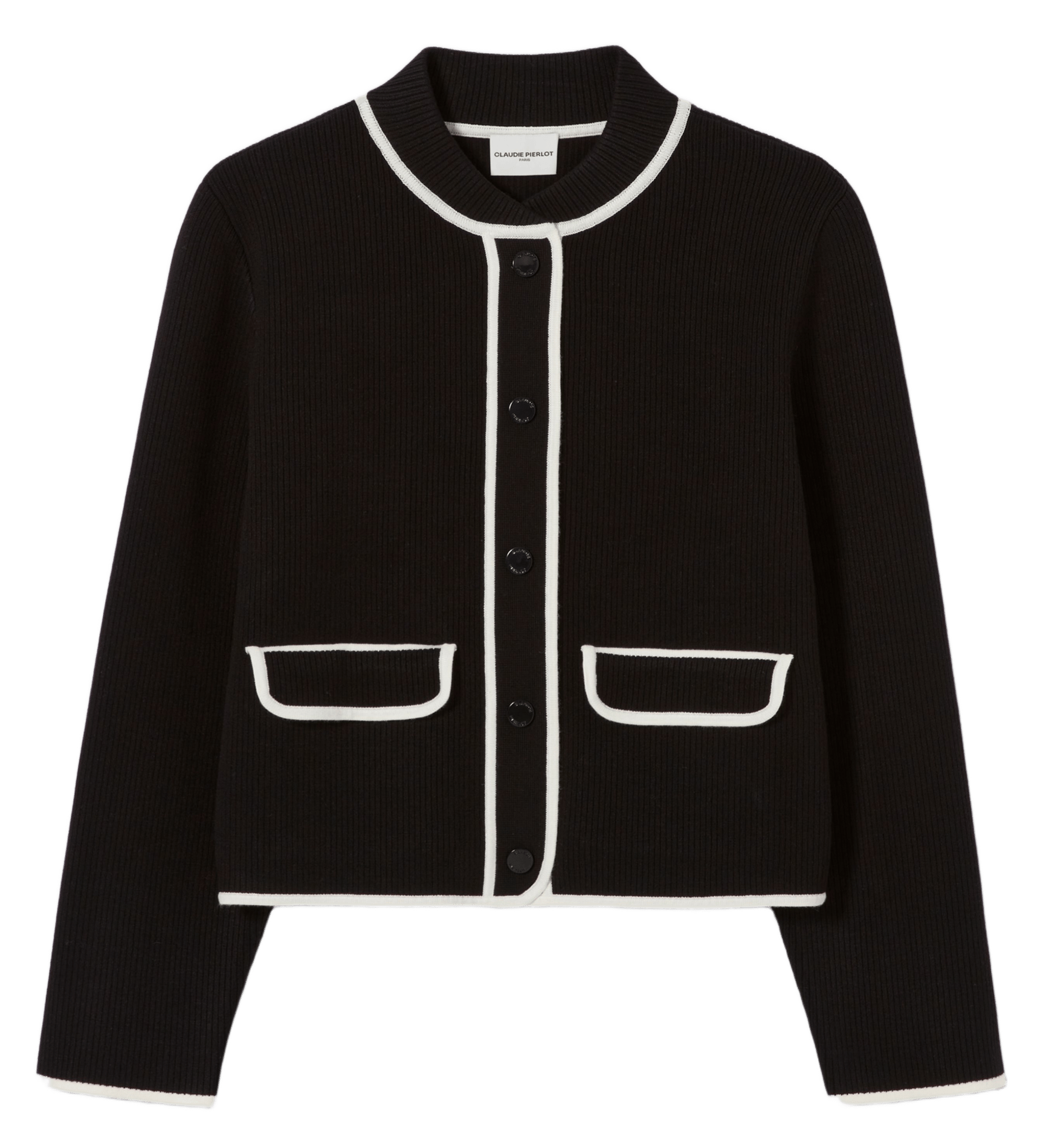Cardigan col teddy bicolore Noir