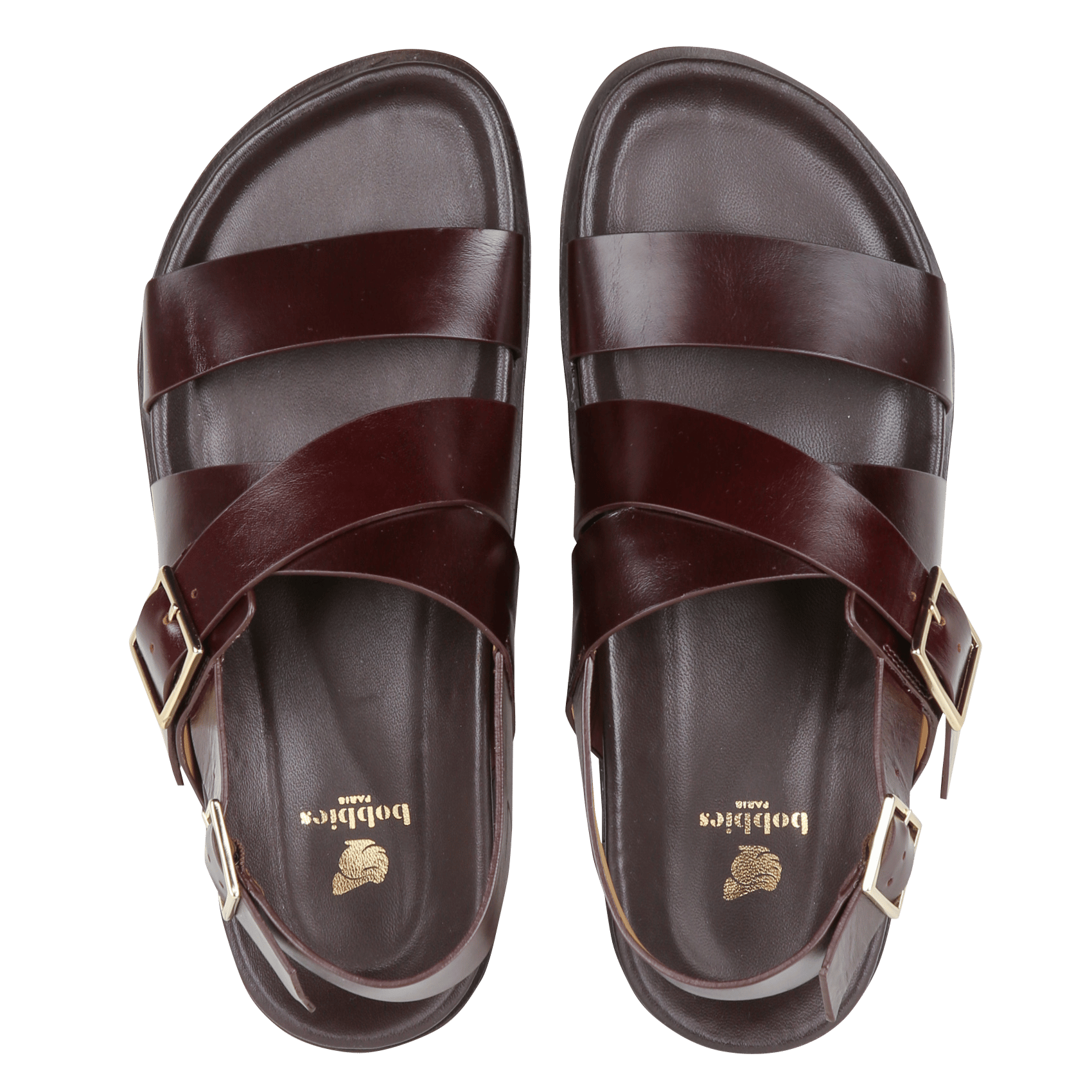 Sandales plates en cuir nori BOBBIES Marron