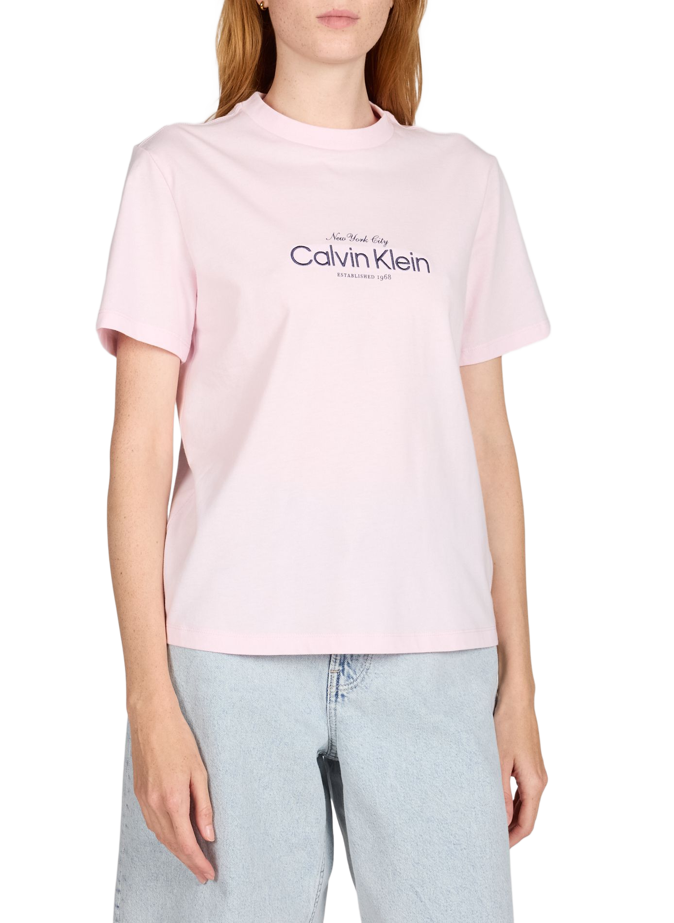 Embroidered round neck cotton T-shirt CALVIN KLEIN Pink