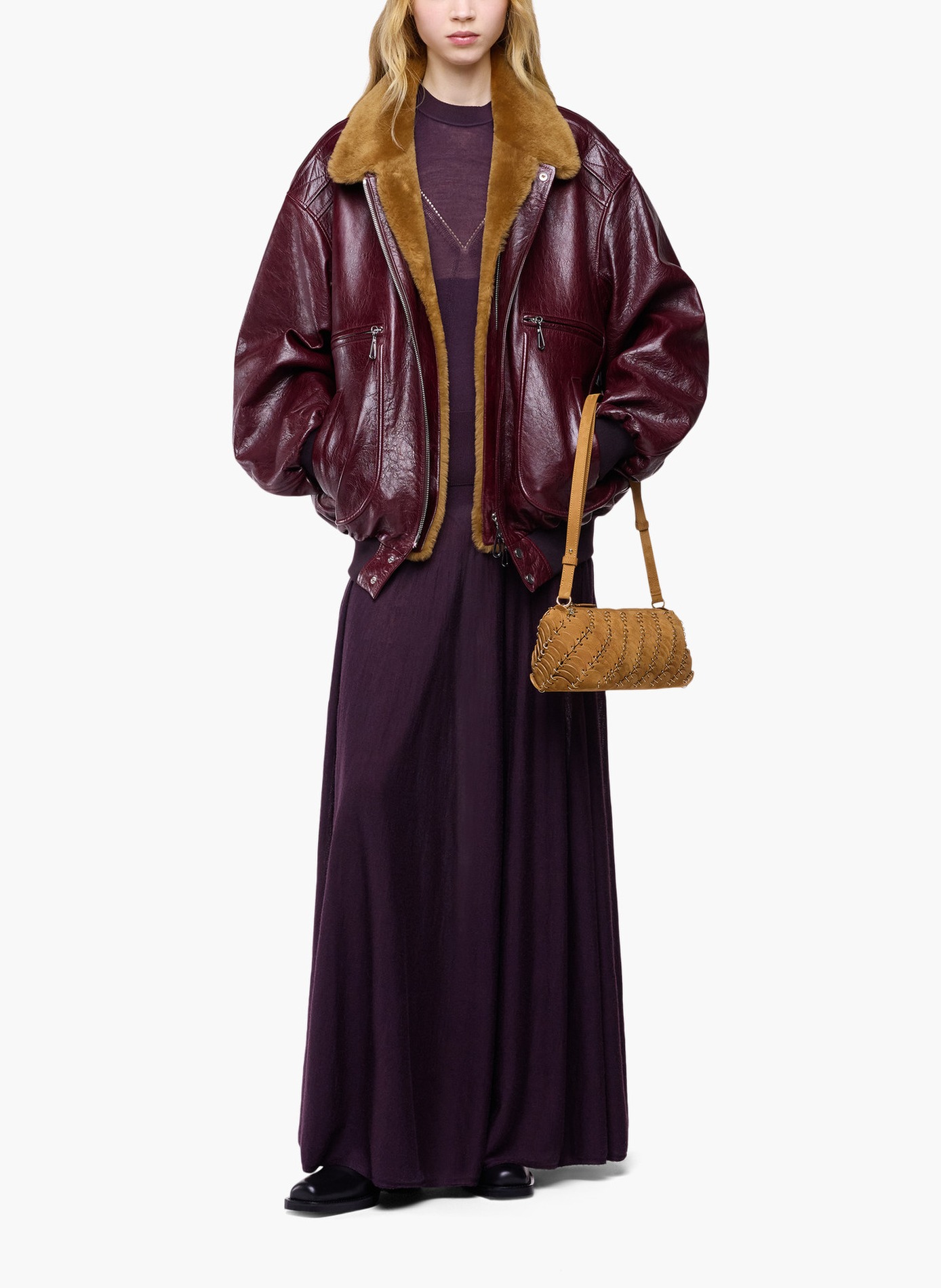 Veste bomber en cuir texturé RABANNE Rouge